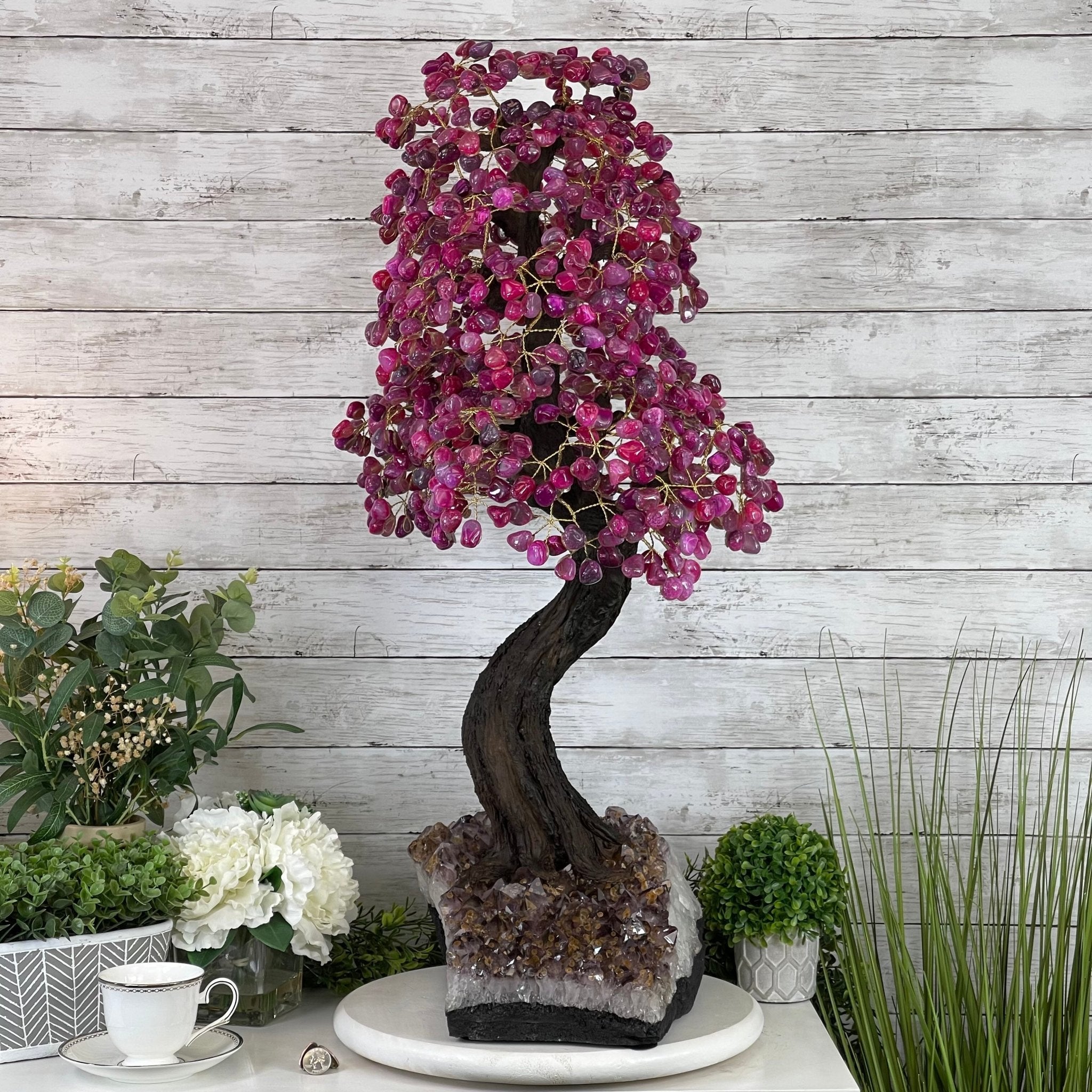 33" Tall Special Pink Agate Gemstone Tree w/ Amethyst base, 930 Gems, Handmade #5430PA-001 by Brazil Gems - Brazil GemsBrazil Gems33" Tall Special Pink Agate Gemstone Tree w/ Amethyst base, 930 Gems, Handmade #5430PA-001 by Brazil GemsGemstone Trees5430PA-001