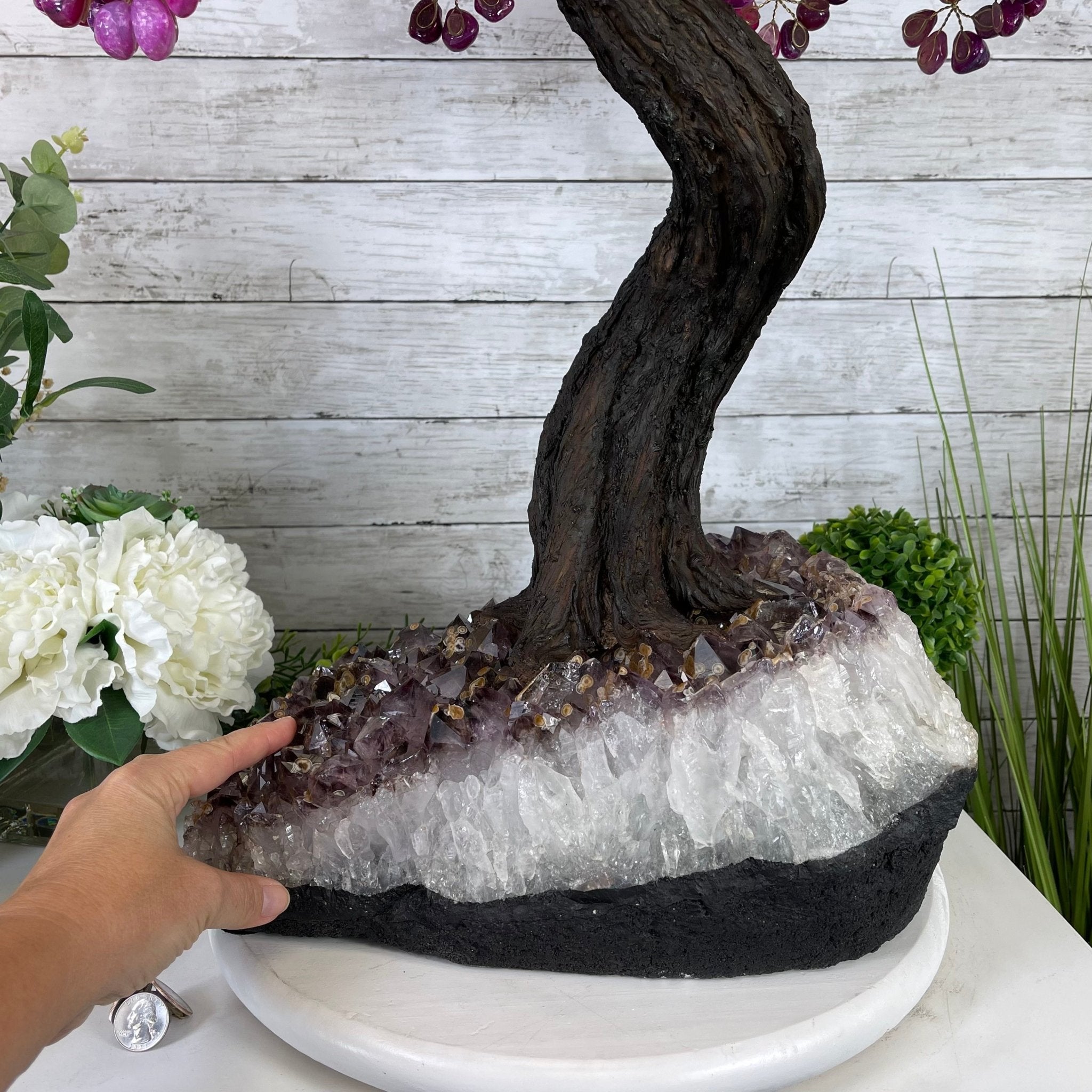 33" Tall Special Pink Agate Gemstone Tree w/ Amethyst base, 930 Gems, Handmade #5430PA-001 by Brazil Gems - Brazil GemsBrazil Gems33" Tall Special Pink Agate Gemstone Tree w/ Amethyst base, 930 Gems, Handmade #5430PA-001 by Brazil GemsGemstone Trees5430PA-001