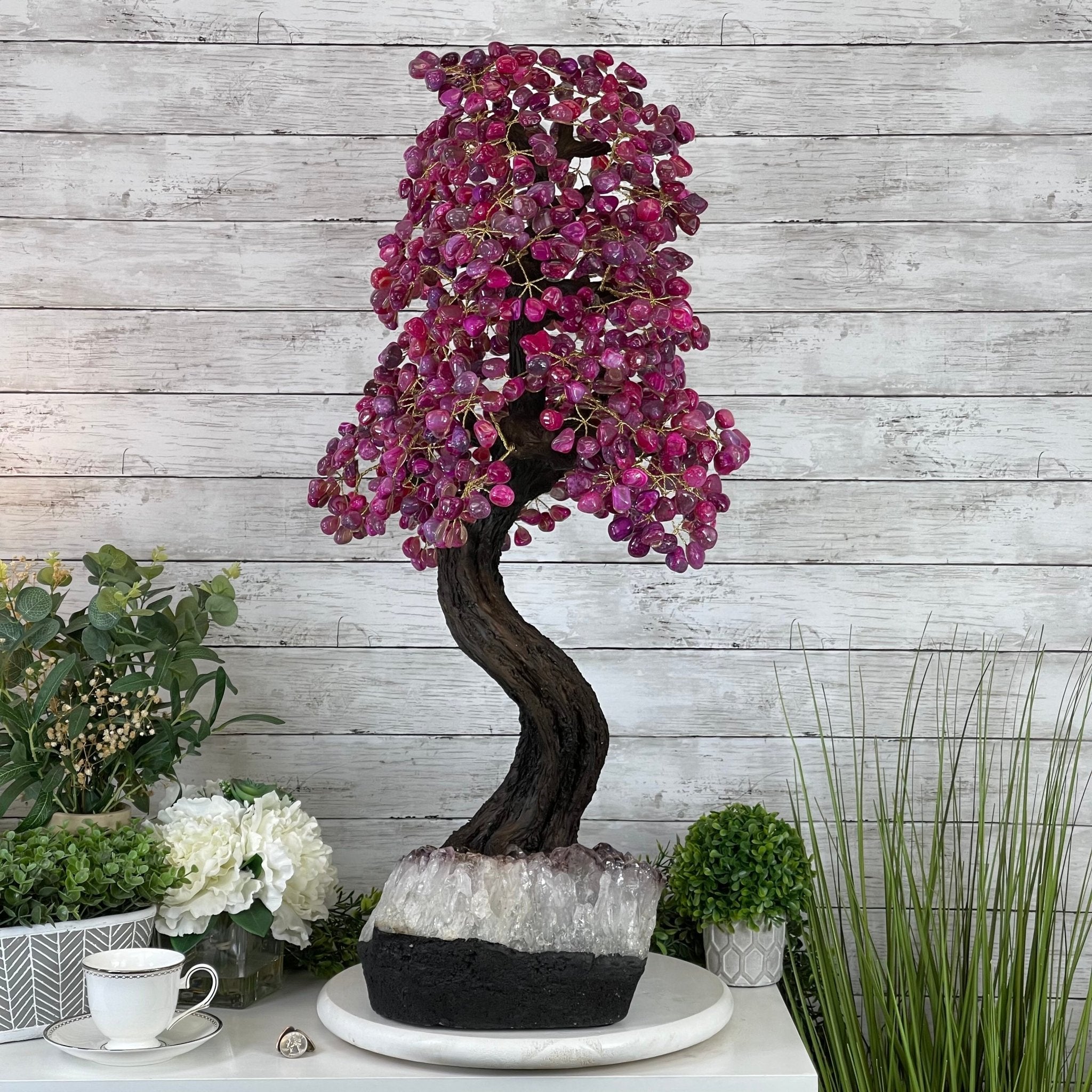 33" Tall Special Pink Agate Gemstone Tree w/ Amethyst base, 930 Gems, Handmade #5430PA-001 by Brazil Gems - Brazil GemsBrazil Gems33" Tall Special Pink Agate Gemstone Tree w/ Amethyst base, 930 Gems, Handmade #5430PA-001 by Brazil GemsGemstone Trees5430PA-001