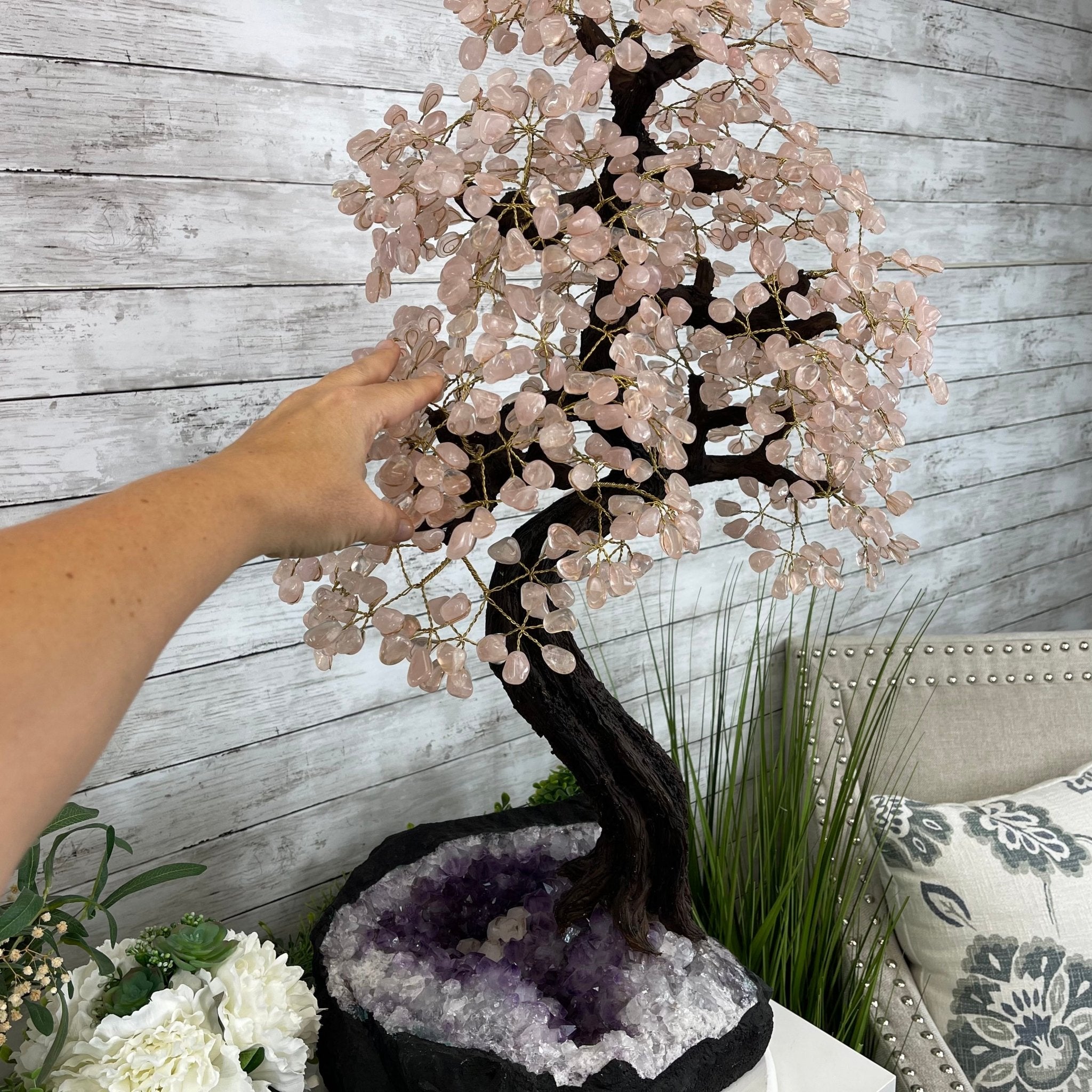 33" Tall Special Rose Quartz Gemstone Tree w/ Amethyst base, 990 Gems, Handmade #5432RQ-001 by Brazil Gems - Brazil GemsBrazil Gems33" Tall Special Rose Quartz Gemstone Tree w/ Amethyst base, 990 Gems, Handmade #5432RQ-001 by Brazil GemsGemstone Trees5432RQ-001