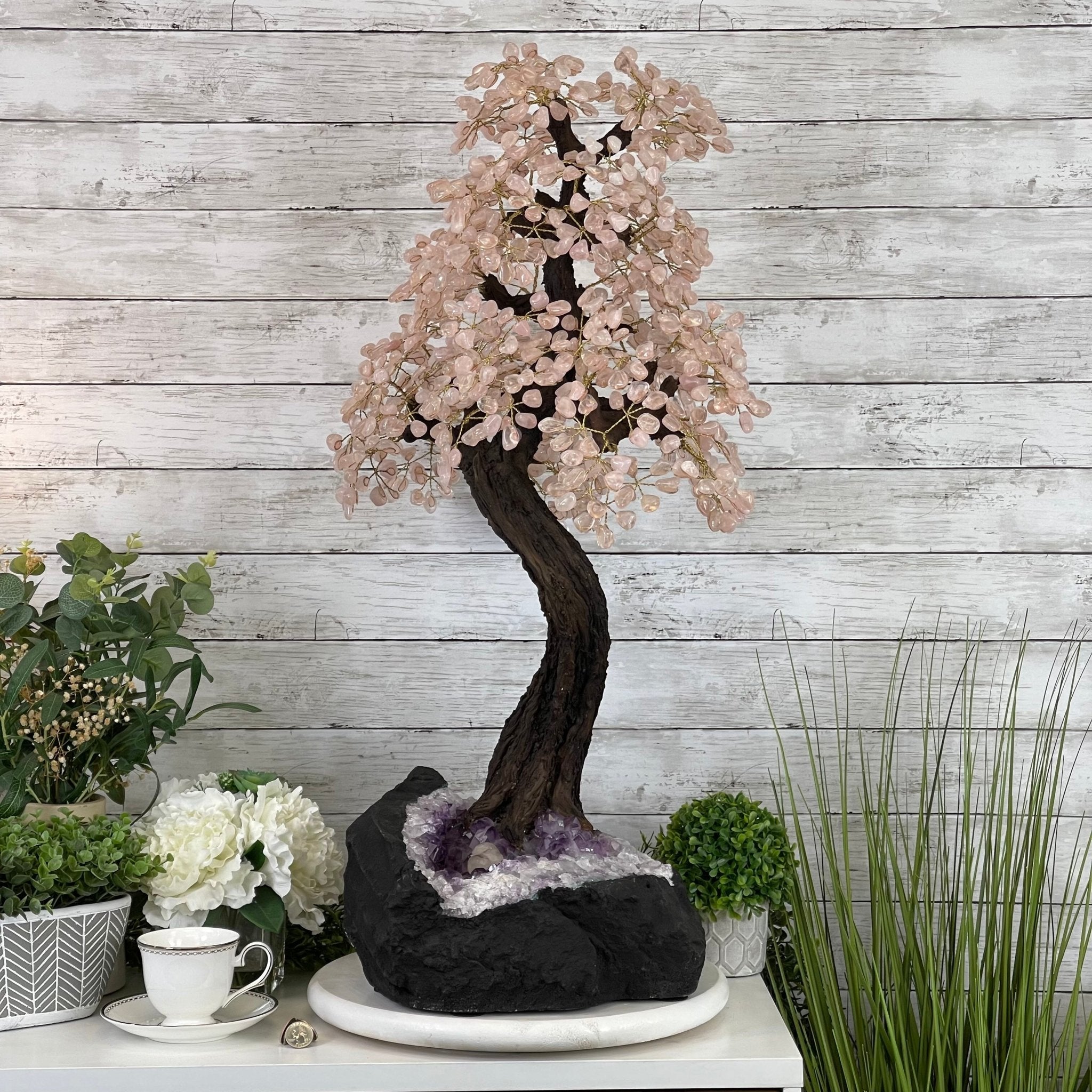 33" Tall Special Rose Quartz Gemstone Tree w/ Amethyst base, 990 Gems, Handmade #5432RQ-001 by Brazil Gems - Brazil GemsBrazil Gems33" Tall Special Rose Quartz Gemstone Tree w/ Amethyst base, 990 Gems, Handmade #5432RQ-001 by Brazil GemsGemstone Trees5432RQ-001