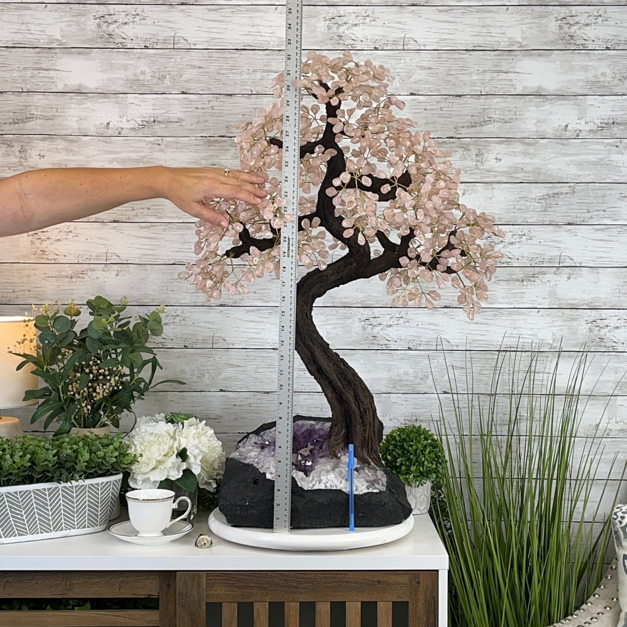 33" Tall Special Rose Quartz Gemstone Tree w/ Amethyst base, 990 Gems, Handmade #5432RQ-001 by Brazil Gems - Brazil GemsBrazil Gems33" Tall Special Rose Quartz Gemstone Tree w/ Amethyst base, 990 Gems, Handmade #5432RQ-001 by Brazil GemsGemstone Trees5432RQ-001