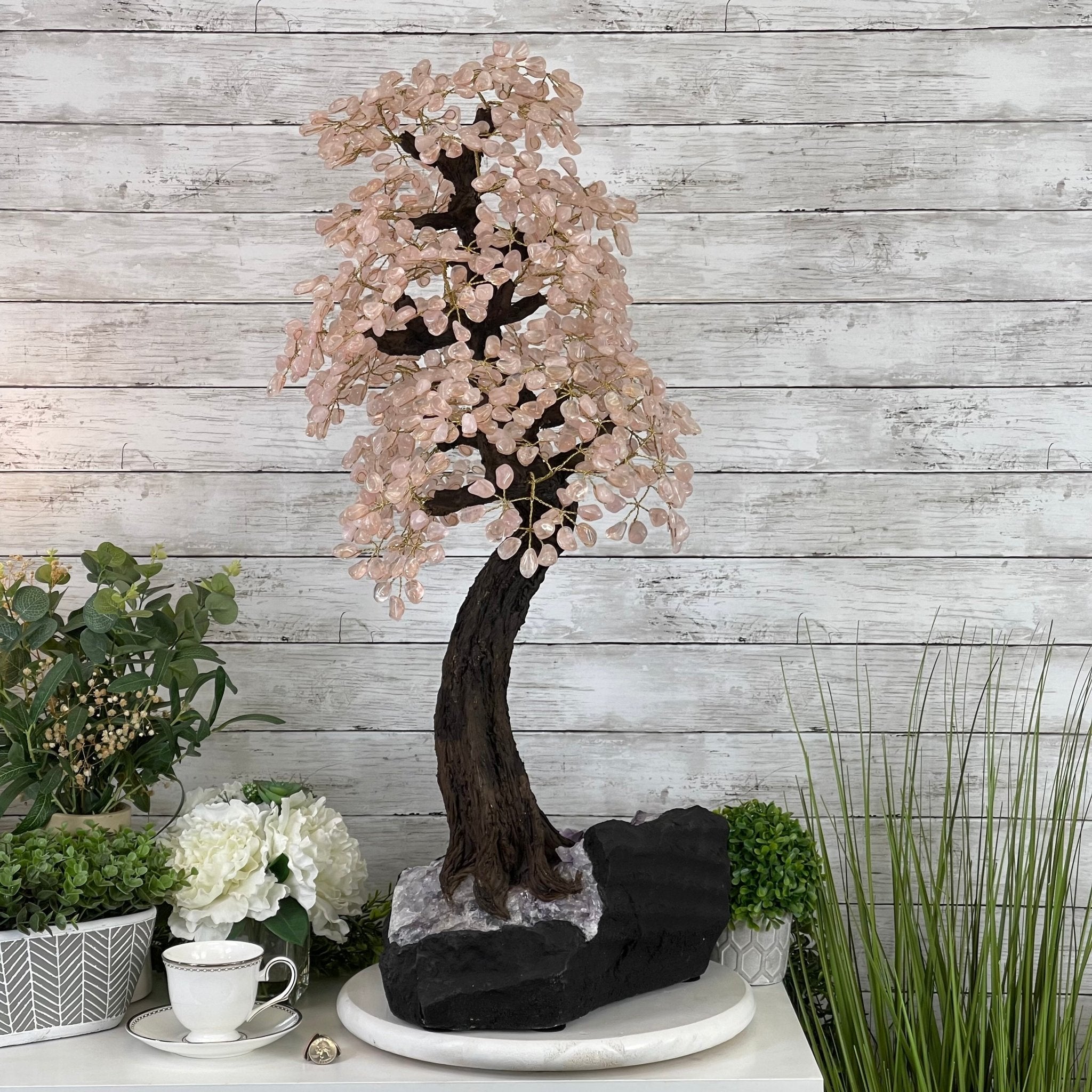 33" Tall Special Rose Quartz Gemstone Tree w/ Amethyst base, 990 Gems, Handmade #5432RQ-001 by Brazil Gems - Brazil GemsBrazil Gems33" Tall Special Rose Quartz Gemstone Tree w/ Amethyst base, 990 Gems, Handmade #5432RQ-001 by Brazil GemsGemstone Trees5432RQ-001