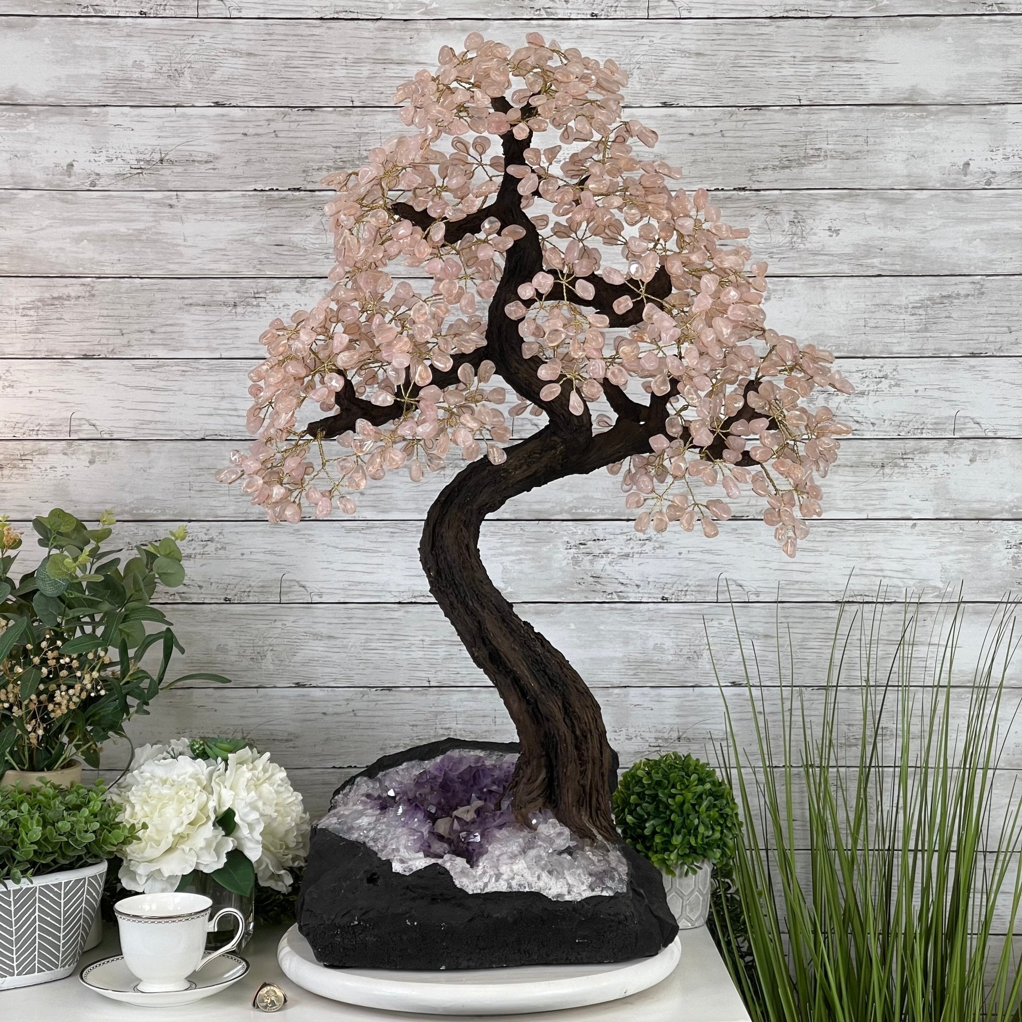 33" Tall Special Rose Quartz Gemstone Tree w/ Amethyst base, 990 Gems, Handmade #5432RQ-001 by Brazil Gems - Brazil GemsBrazil Gems33" Tall Special Rose Quartz Gemstone Tree w/ Amethyst base, 990 Gems, Handmade #5432RQ-001 by Brazil GemsGemstone Trees5432RQ-001