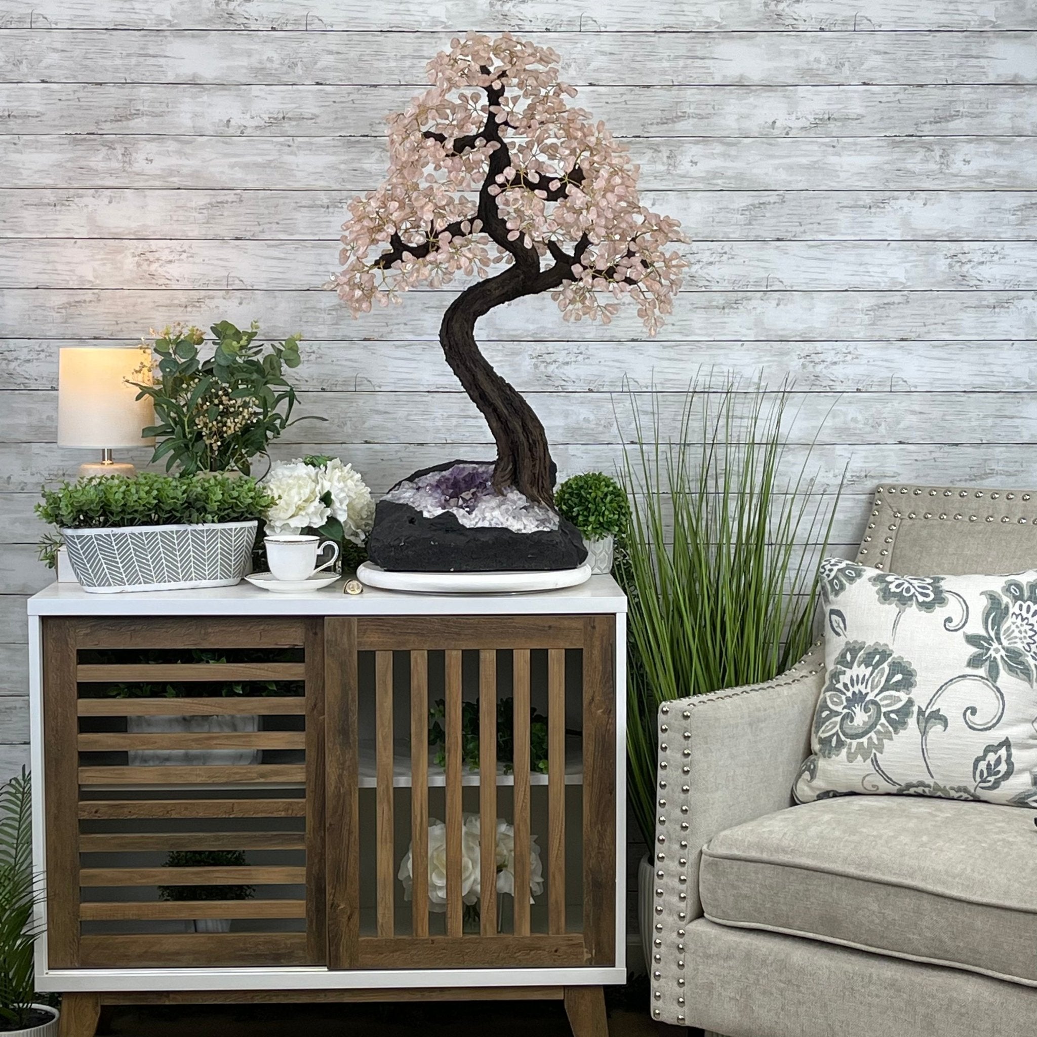 33" Tall Special Rose Quartz Gemstone Tree w/ Amethyst base, 990 Gems, Handmade #5432RQ-001 by Brazil Gems - Brazil GemsBrazil Gems33" Tall Special Rose Quartz Gemstone Tree w/ Amethyst base, 990 Gems, Handmade #5432RQ-001 by Brazil GemsGemstone Trees5432RQ-001