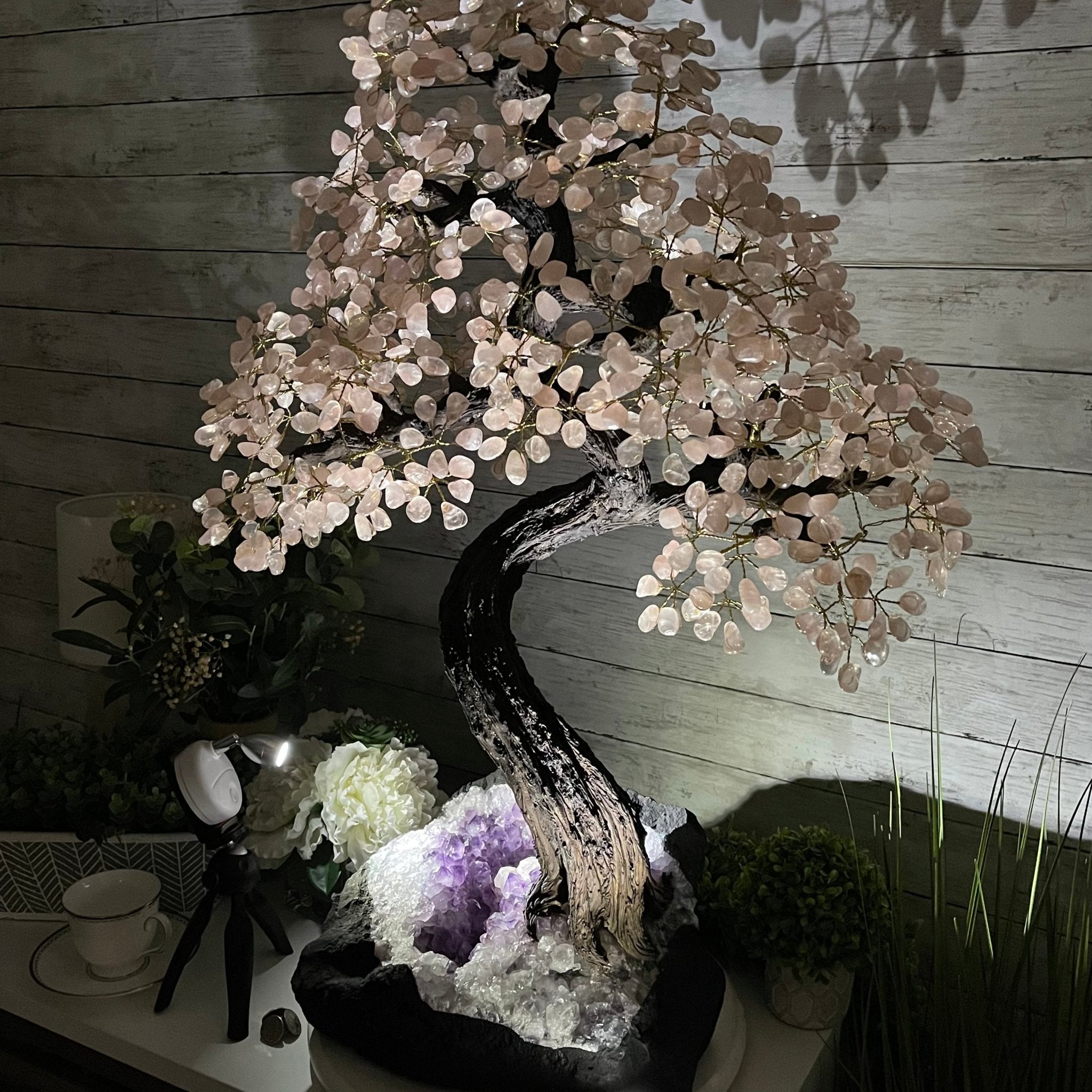 33" Tall Special Rose Quartz Gemstone Tree w/ Amethyst base, 990 Gems, Handmade #5432RQ-001 by Brazil Gems - Brazil GemsBrazil Gems33" Tall Special Rose Quartz Gemstone Tree w/ Amethyst base, 990 Gems, Handmade #5432RQ-001 by Brazil GemsGemstone Trees5432RQ-001