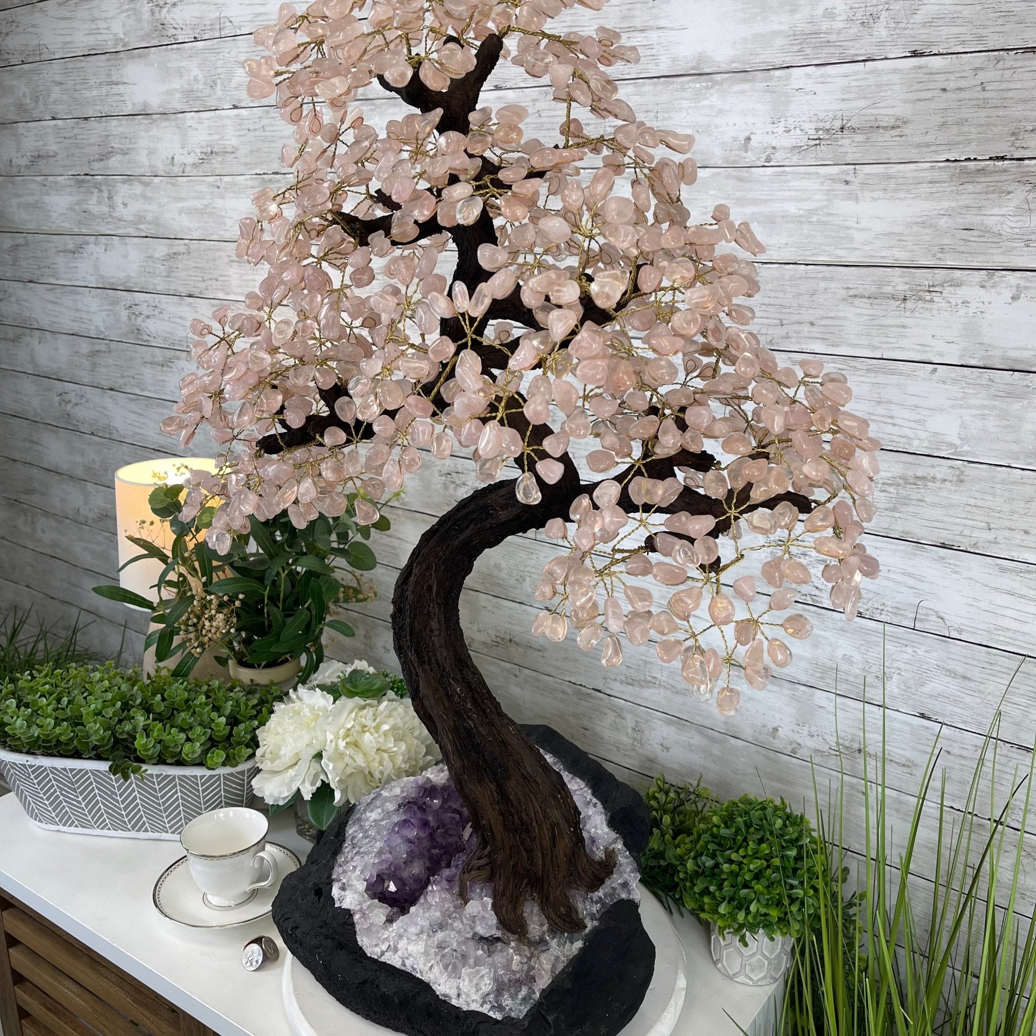 33" Tall Special Rose Quartz Gemstone Tree w/ Amethyst base, 990 Gems, Handmade #5432RQ-001 by Brazil Gems - Brazil GemsBrazil Gems33" Tall Special Rose Quartz Gemstone Tree w/ Amethyst base, 990 Gems, Handmade #5432RQ-001 by Brazil GemsGemstone Trees5432RQ-001