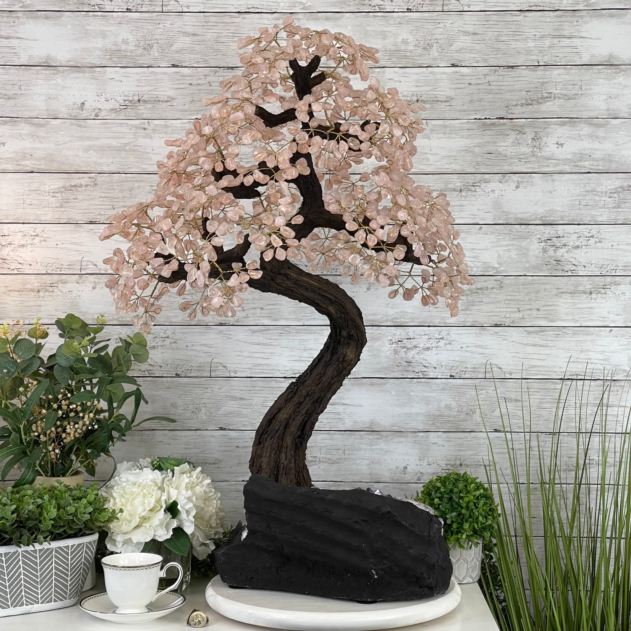 33" Tall Special Rose Quartz Gemstone Tree w/ Amethyst base, 990 Gems, Handmade #5432RQ-001 by Brazil Gems - Brazil GemsBrazil Gems33" Tall Special Rose Quartz Gemstone Tree w/ Amethyst base, 990 Gems, Handmade #5432RQ-001 by Brazil GemsGemstone Trees5432RQ-001