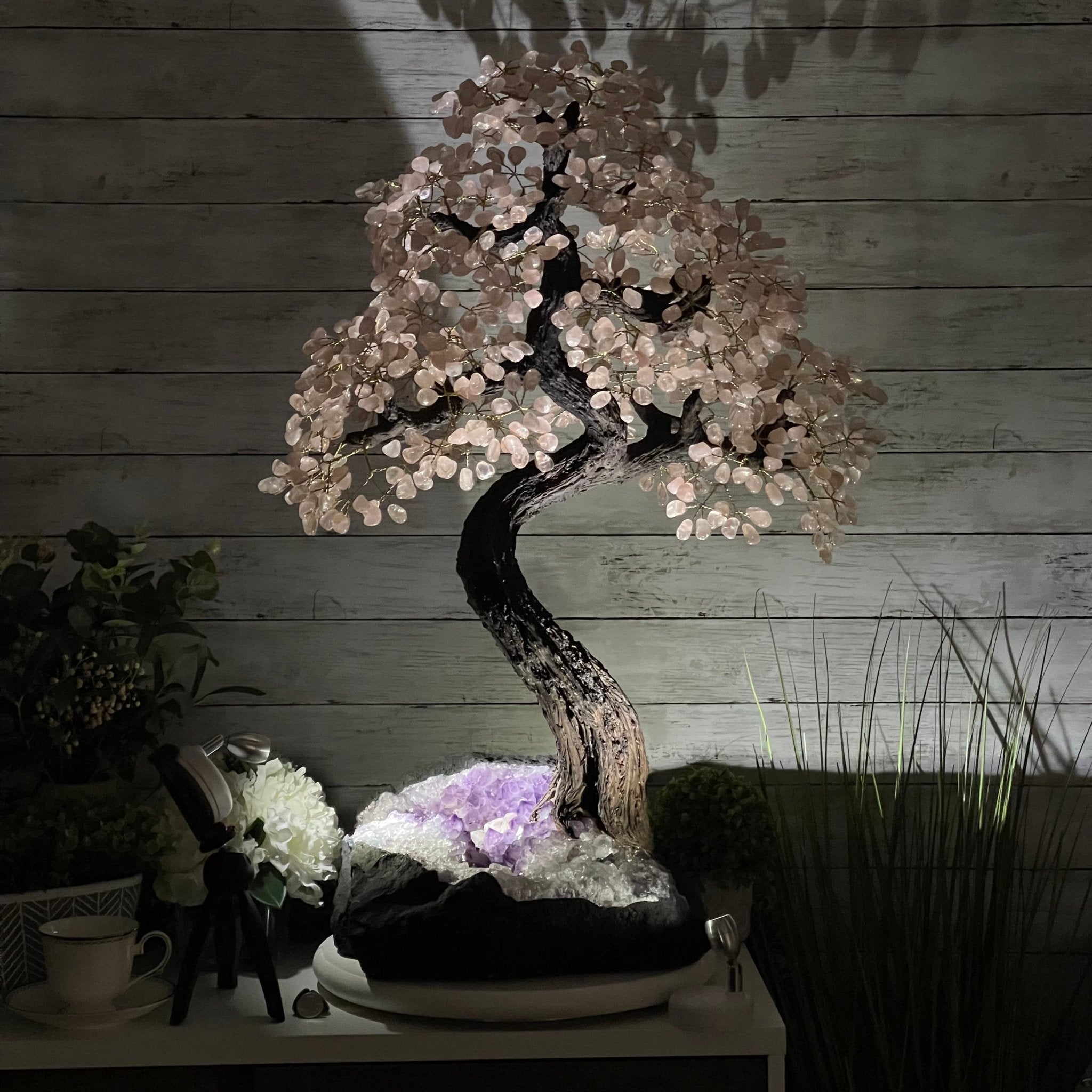 33" Tall Special Rose Quartz Gemstone Tree w/ Amethyst base, 990 Gems, Handmade #5432RQ-001 by Brazil Gems - Brazil GemsBrazil Gems33" Tall Special Rose Quartz Gemstone Tree w/ Amethyst base, 990 Gems, Handmade #5432RQ-001 by Brazil GemsGemstone Trees5432RQ-001