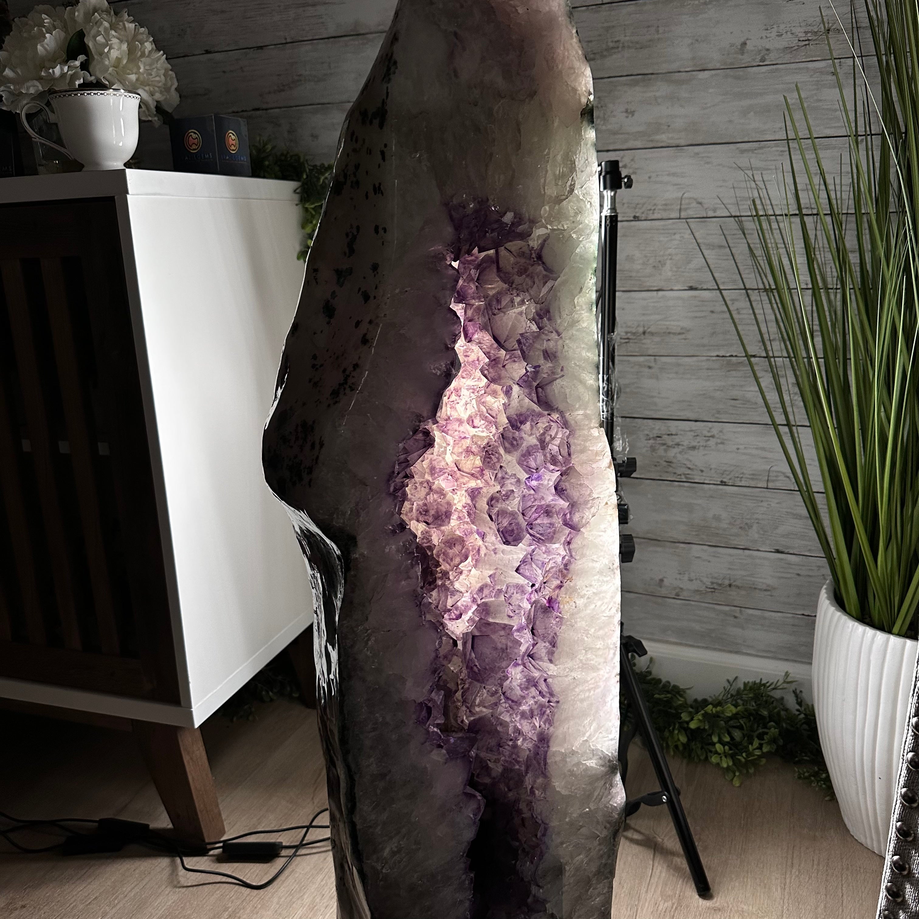 Extra Plus Quality Polished Brazilian Amethyst Cathedral, 148.2 lbs & 37.5" tall Model #5602-0183 by Brazil Gems - Brazil GemsBrazil GemsExtra Plus Quality Polished Brazilian Amethyst Cathedral, 148.2 lbs & 37.5" tall Model #5602-0183 by Brazil GemsPolished Cathedrals5602-0183
