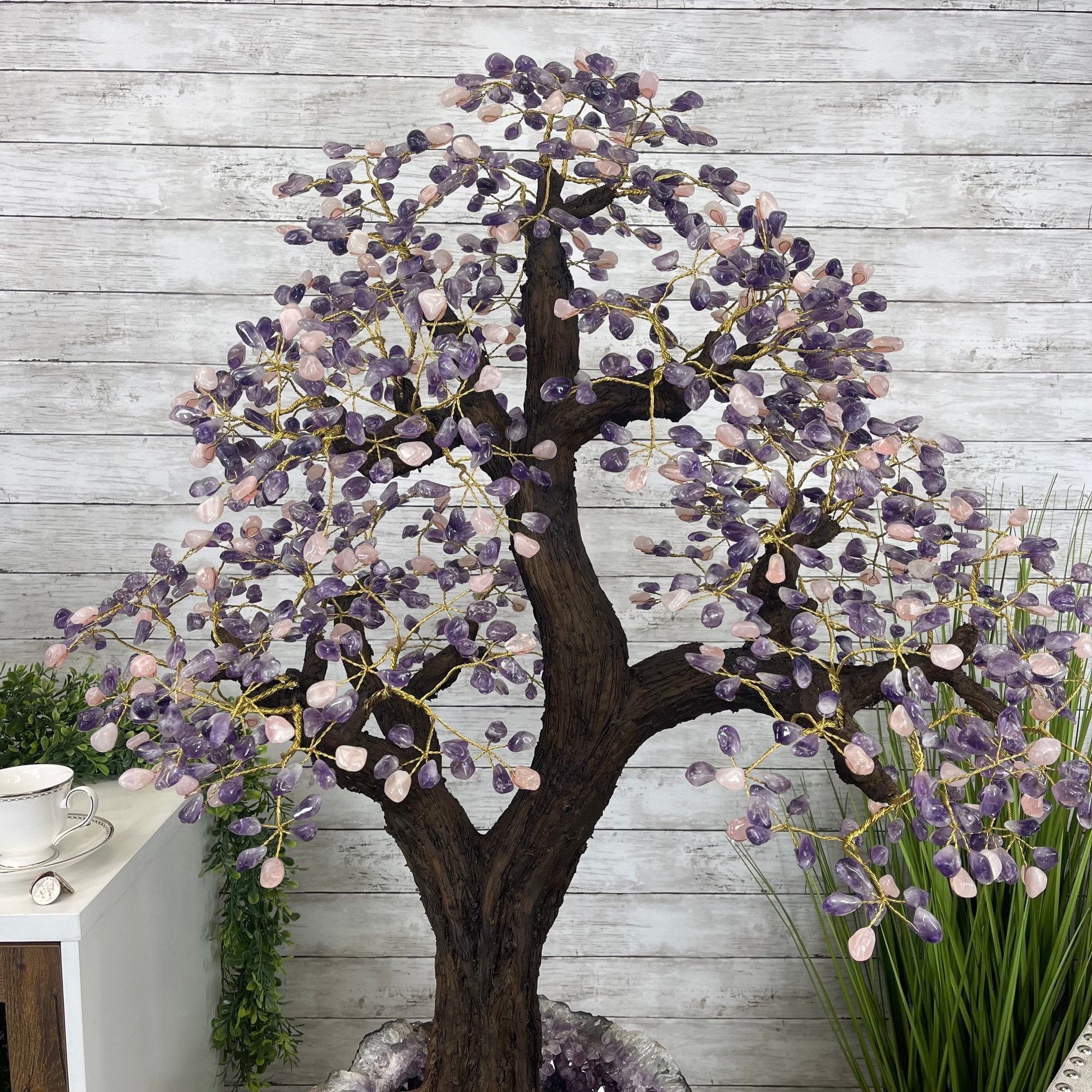 43" Tall Special Amethyst & Rose Quartz Gemstone Tree w/ Amethyst base, 1140 Gems, Handmade Model #5440AMRQ-001 by Brazil Gems - Brazil GemsBrazil Gems43" Tall Special Amethyst & Rose Quartz Gemstone Tree w/ Amethyst base, 1140 Gems, Handmade Model #5440AMRQ-001 by Brazil GemsGemstone Trees5440AMRQ-001
