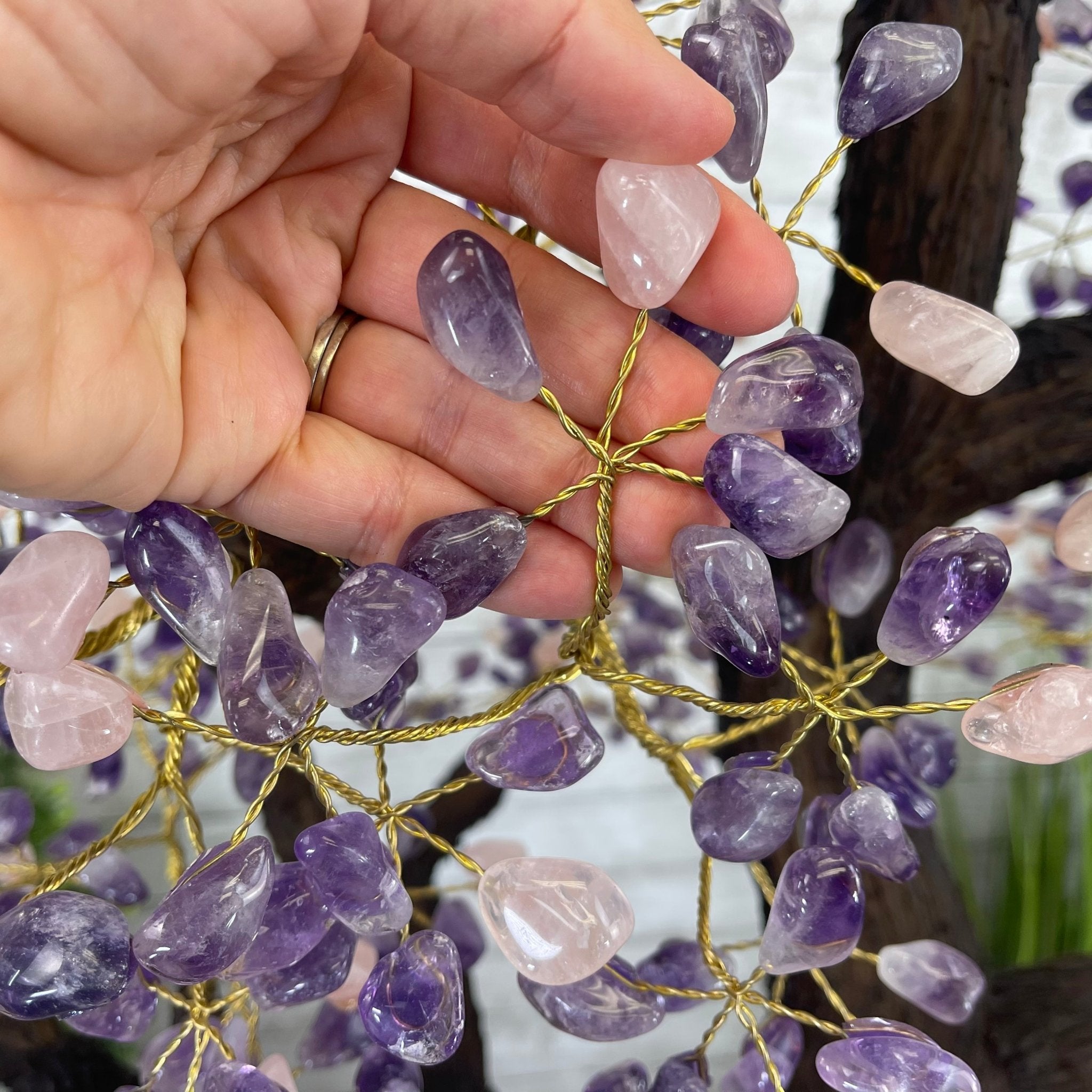 43" Tall Special Amethyst & Rose Quartz Gemstone Tree w/ Amethyst base, 1140 Gems, Handmade Model #5440AMRQ-001 by Brazil Gems - Brazil GemsBrazil Gems43" Tall Special Amethyst & Rose Quartz Gemstone Tree w/ Amethyst base, 1140 Gems, Handmade Model #5440AMRQ-001 by Brazil GemsGemstone Trees5440AMRQ-001