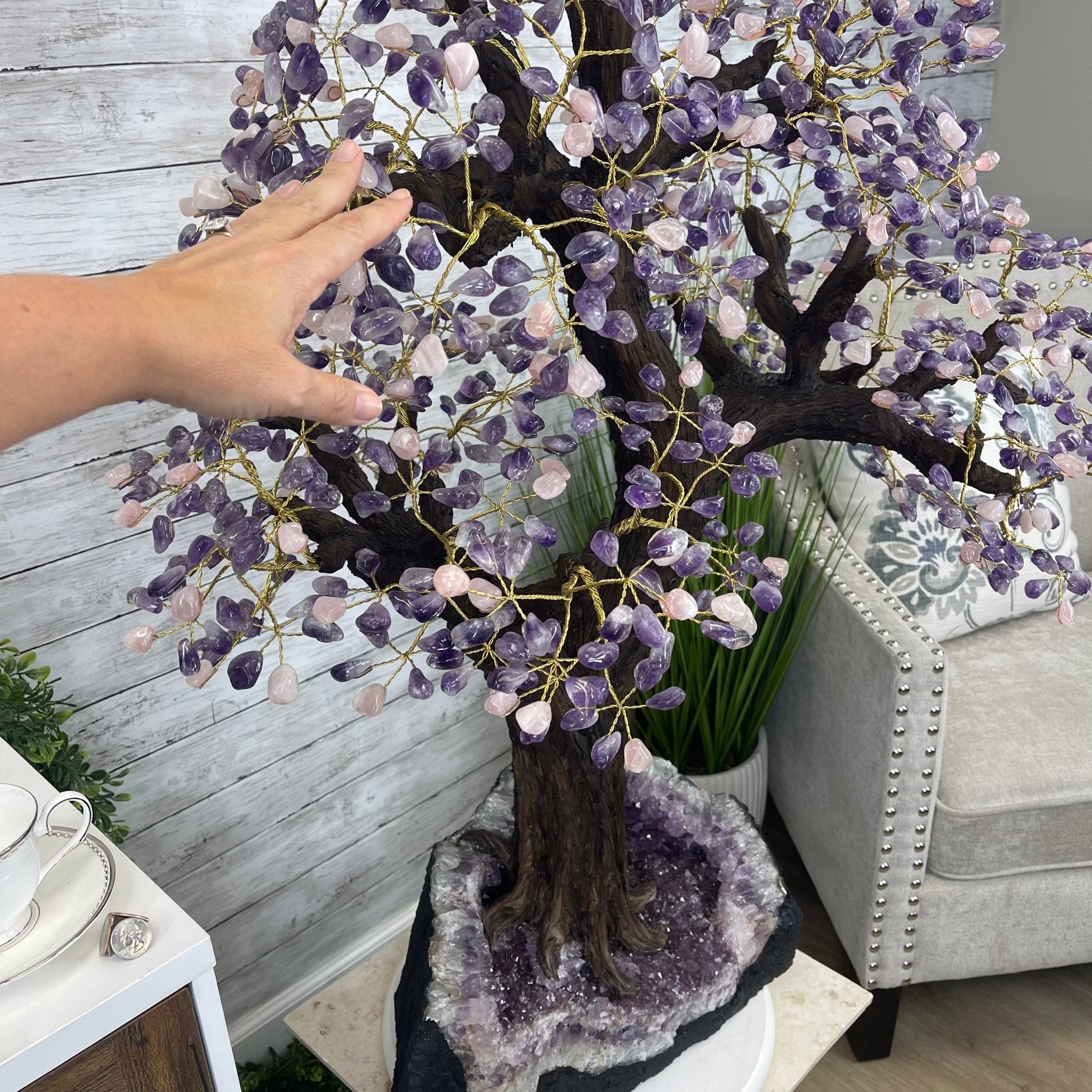 43" Tall Special Amethyst & Rose Quartz Gemstone Tree w/ Amethyst base, 1140 Gems, Handmade Model #5440AMRQ-001 by Brazil Gems - Brazil GemsBrazil Gems43" Tall Special Amethyst & Rose Quartz Gemstone Tree w/ Amethyst base, 1140 Gems, Handmade Model #5440AMRQ-001 by Brazil GemsGemstone Trees5440AMRQ-001