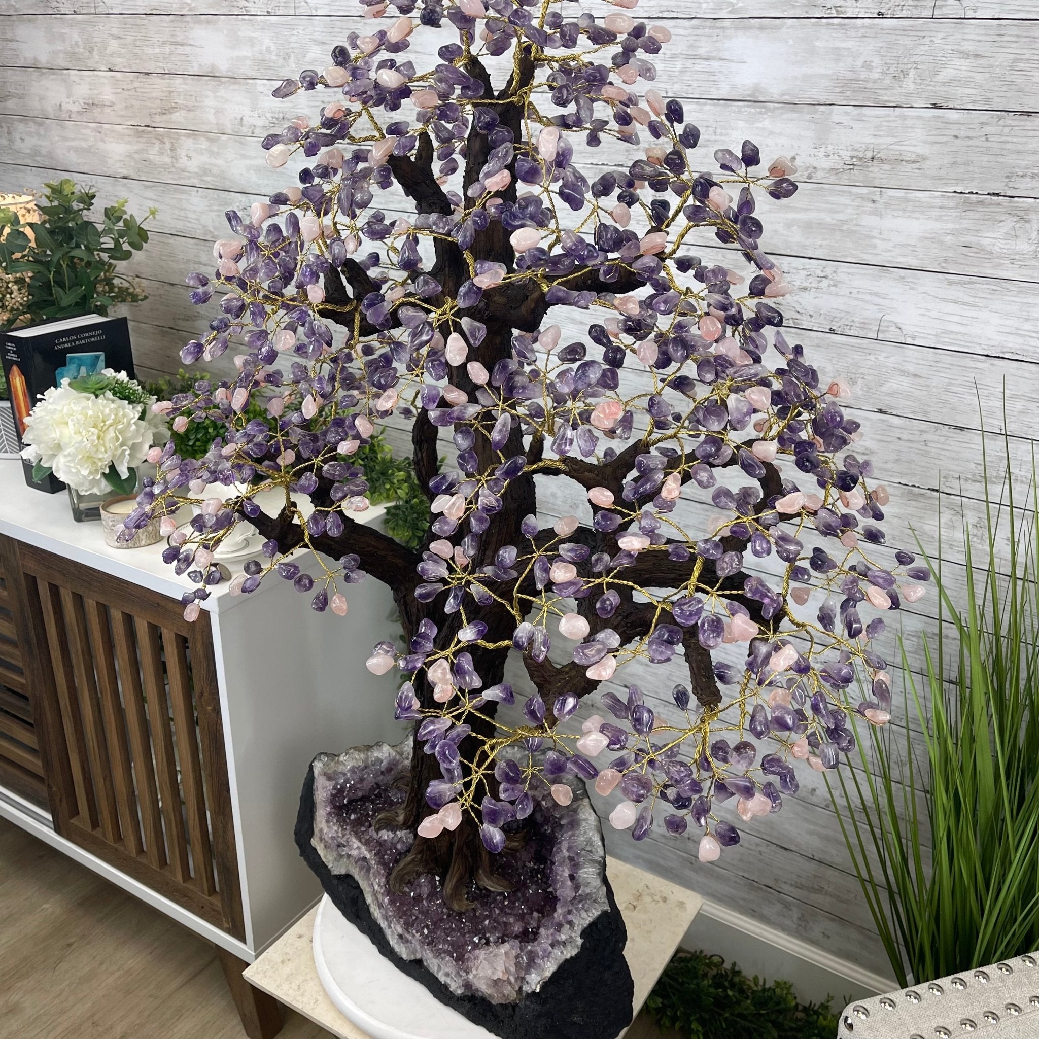 43" Tall Special Amethyst & Rose Quartz Gemstone Tree w/ Amethyst base, 1140 Gems, Handmade Model #5440AMRQ-001 by Brazil Gems - Brazil GemsBrazil Gems43" Tall Special Amethyst & Rose Quartz Gemstone Tree w/ Amethyst base, 1140 Gems, Handmade Model #5440AMRQ-001 by Brazil GemsGemstone Trees5440AMRQ-001