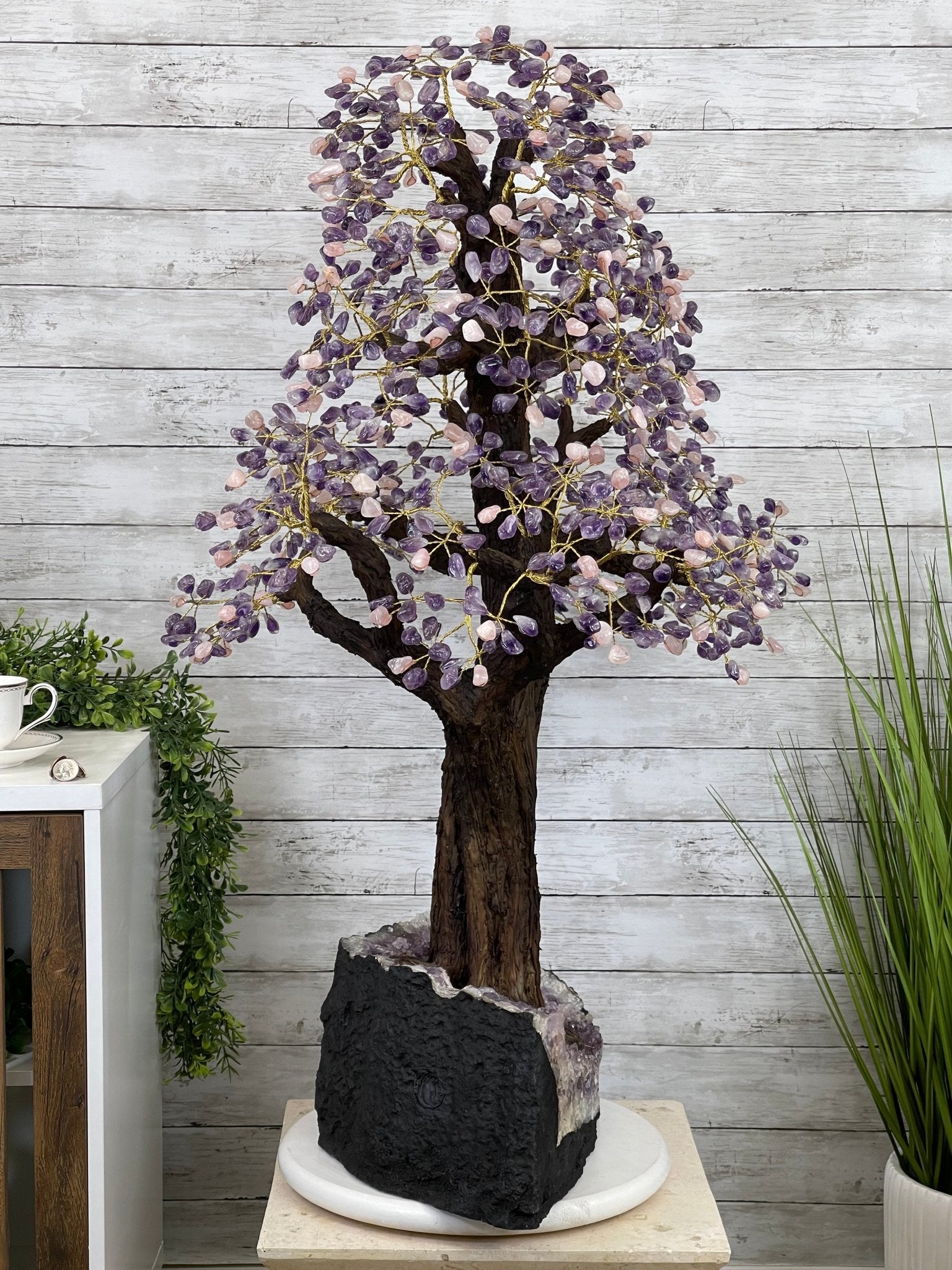 43" Tall Special Amethyst & Rose Quartz Gemstone Tree w/ Amethyst base, 1140 Gems, Handmade Model #5440AMRQ-001 by Brazil Gems - Brazil GemsBrazil Gems43" Tall Special Amethyst & Rose Quartz Gemstone Tree w/ Amethyst base, 1140 Gems, Handmade Model #5440AMRQ-001 by Brazil GemsGemstone Trees5440AMRQ-001