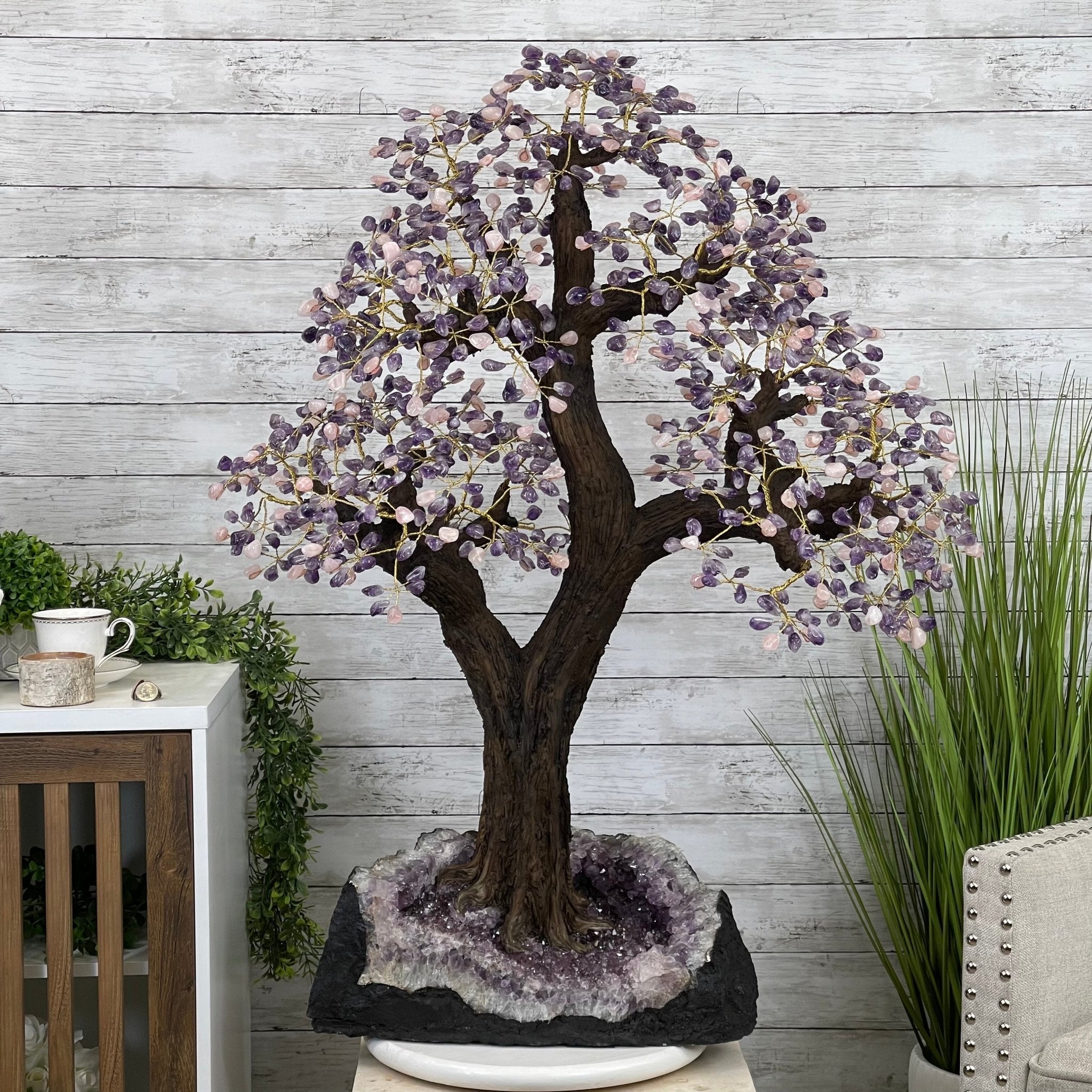 43" Tall Special Amethyst & Rose Quartz Gemstone Tree w/ Amethyst base, 1140 Gems, Handmade Model #5440AMRQ-001 by Brazil Gems - Brazil GemsBrazil Gems43" Tall Special Amethyst & Rose Quartz Gemstone Tree w/ Amethyst base, 1140 Gems, Handmade Model #5440AMRQ-001 by Brazil GemsGemstone Trees5440AMRQ-001