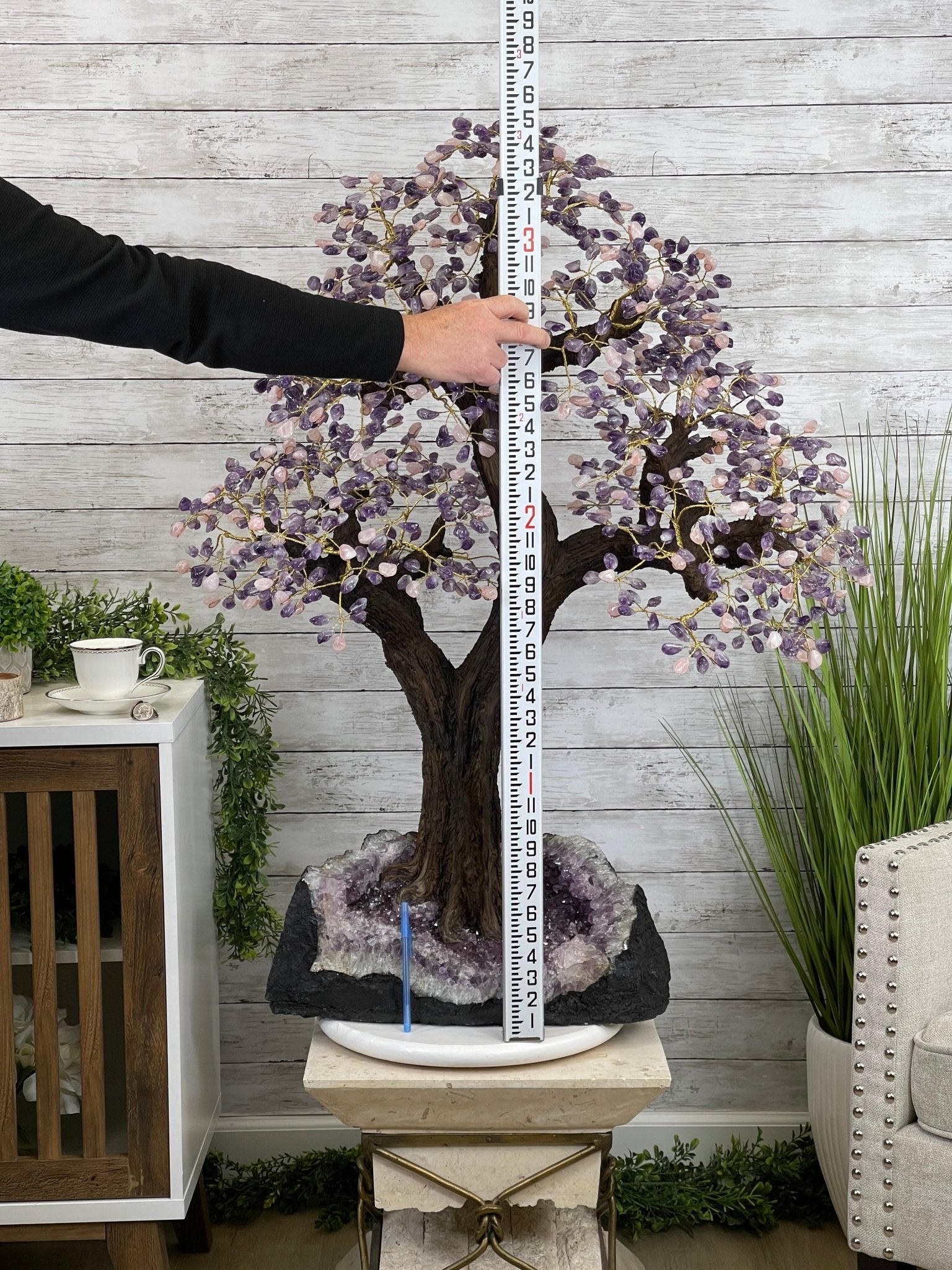 43" Tall Special Amethyst & Rose Quartz Gemstone Tree w/ Amethyst base, 1140 Gems, Handmade Model #5440AMRQ-001 by Brazil Gems - Brazil GemsBrazil Gems43" Tall Special Amethyst & Rose Quartz Gemstone Tree w/ Amethyst base, 1140 Gems, Handmade Model #5440AMRQ-001 by Brazil GemsGemstone Trees5440AMRQ-001