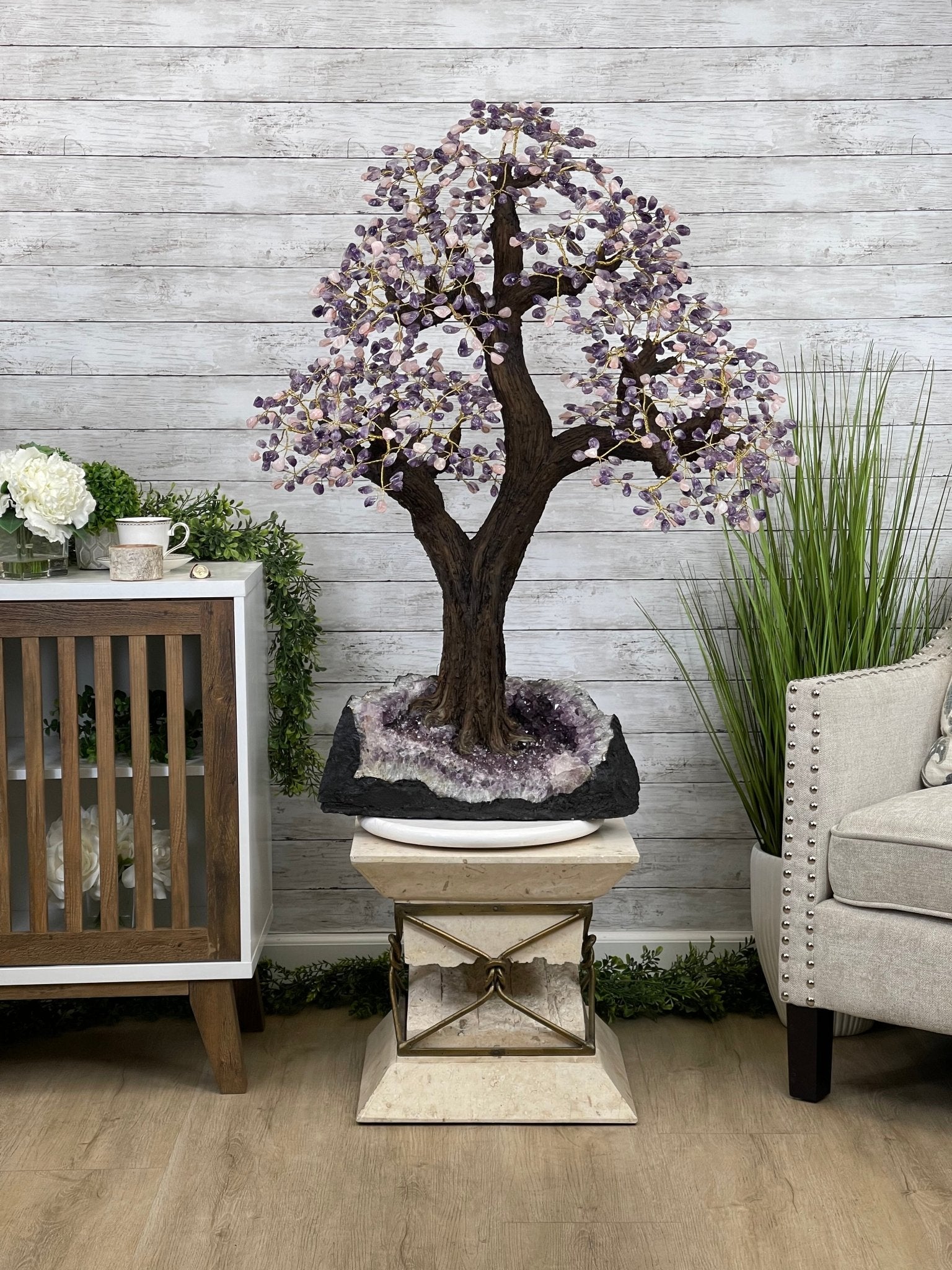 43" Tall Special Amethyst & Rose Quartz Gemstone Tree w/ Amethyst base, 1140 Gems, Handmade Model #5440AMRQ-001 by Brazil Gems - Brazil GemsBrazil Gems43" Tall Special Amethyst & Rose Quartz Gemstone Tree w/ Amethyst base, 1140 Gems, Handmade Model #5440AMRQ-001 by Brazil GemsGemstone Trees5440AMRQ-001