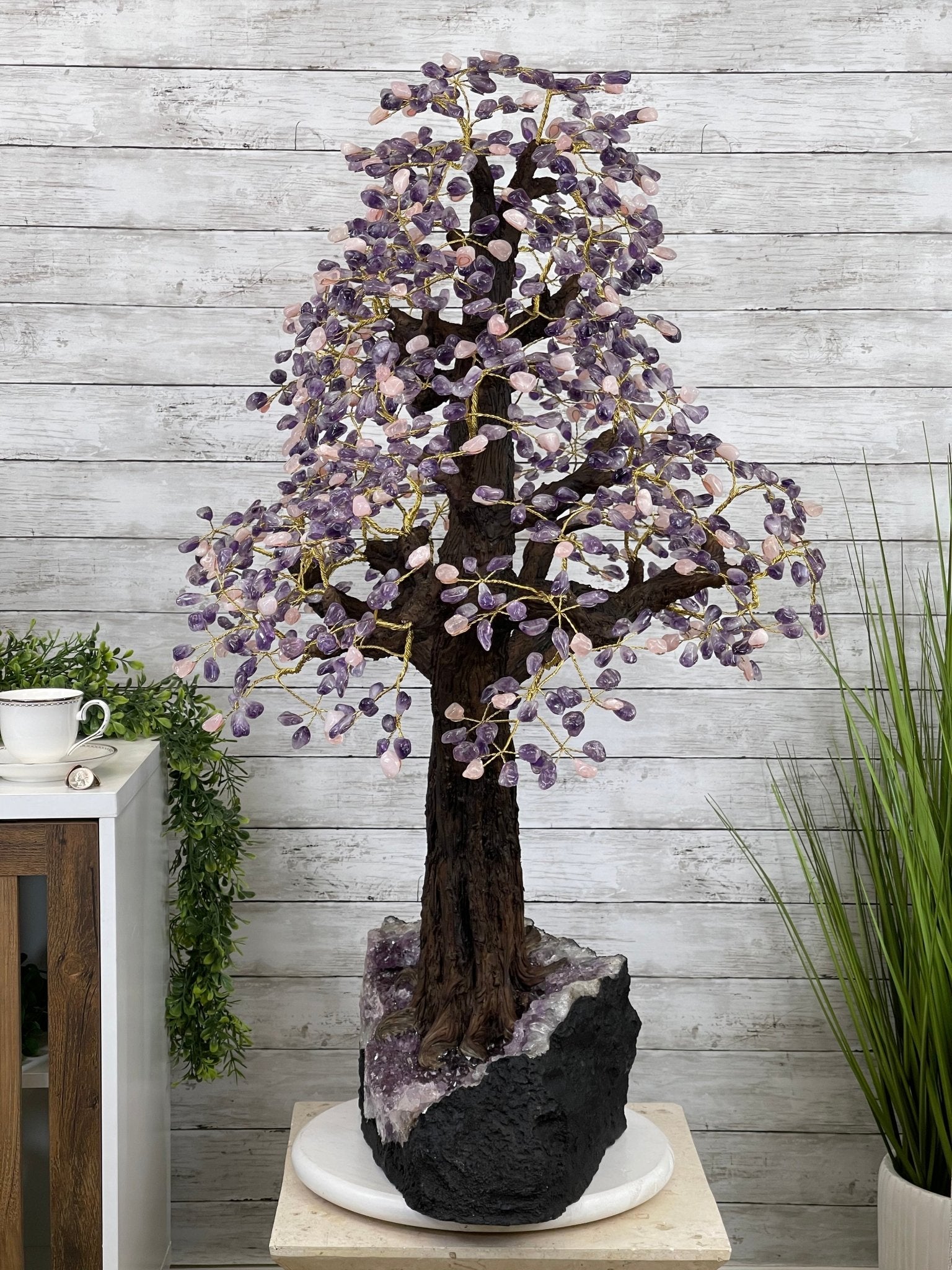 43" Tall Special Amethyst & Rose Quartz Gemstone Tree w/ Amethyst base, 1140 Gems, Handmade Model #5440AMRQ-001 by Brazil Gems - Brazil GemsBrazil Gems43" Tall Special Amethyst & Rose Quartz Gemstone Tree w/ Amethyst base, 1140 Gems, Handmade Model #5440AMRQ-001 by Brazil GemsGemstone Trees5440AMRQ-001