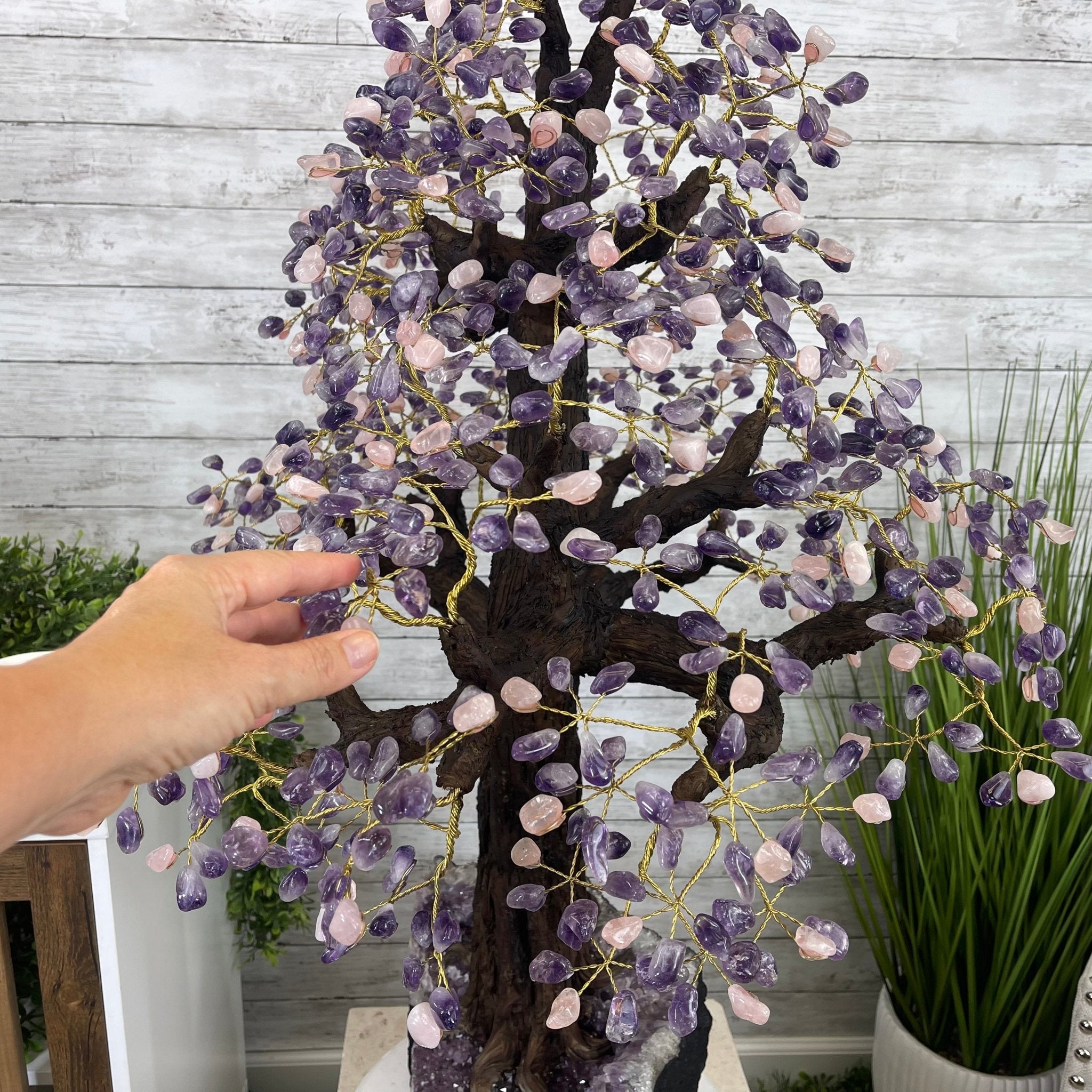 43" Tall Special Amethyst & Rose Quartz Gemstone Tree w/ Amethyst base, 1140 Gems, Handmade Model #5440AMRQ-001 by Brazil Gems - Brazil GemsBrazil Gems43" Tall Special Amethyst & Rose Quartz Gemstone Tree w/ Amethyst base, 1140 Gems, Handmade Model #5440AMRQ-001 by Brazil GemsGemstone Trees5440AMRQ-001