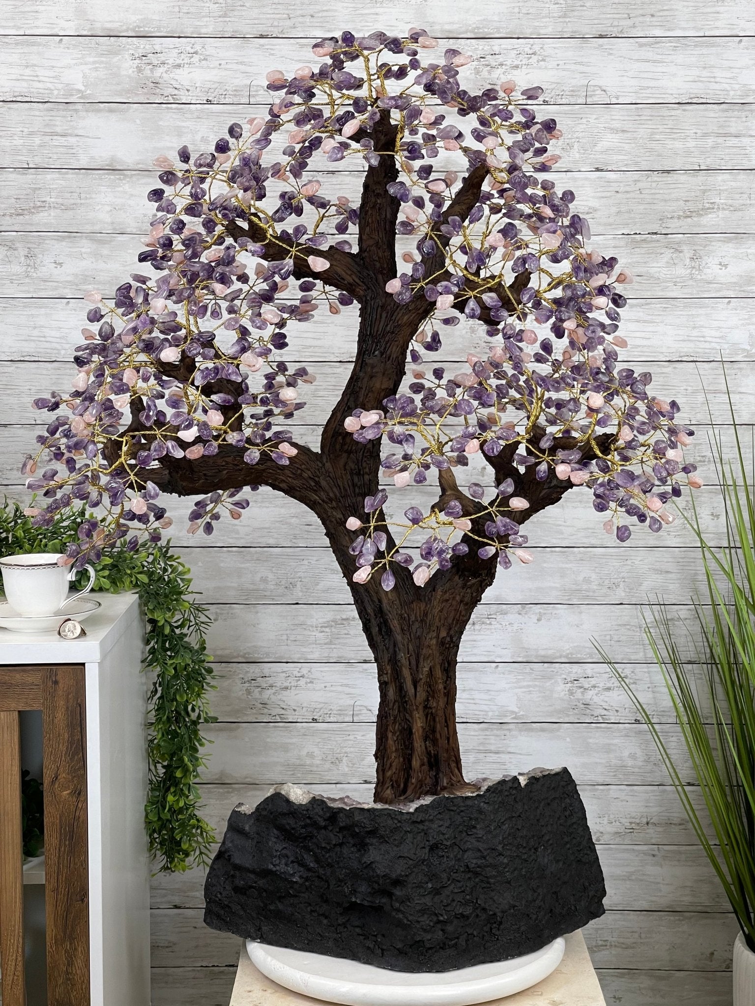 43" Tall Special Amethyst & Rose Quartz Gemstone Tree w/ Amethyst base, 1140 Gems, Handmade Model #5440AMRQ-001 by Brazil Gems - Brazil GemsBrazil Gems43" Tall Special Amethyst & Rose Quartz Gemstone Tree w/ Amethyst base, 1140 Gems, Handmade Model #5440AMRQ-001 by Brazil GemsGemstone Trees5440AMRQ-001