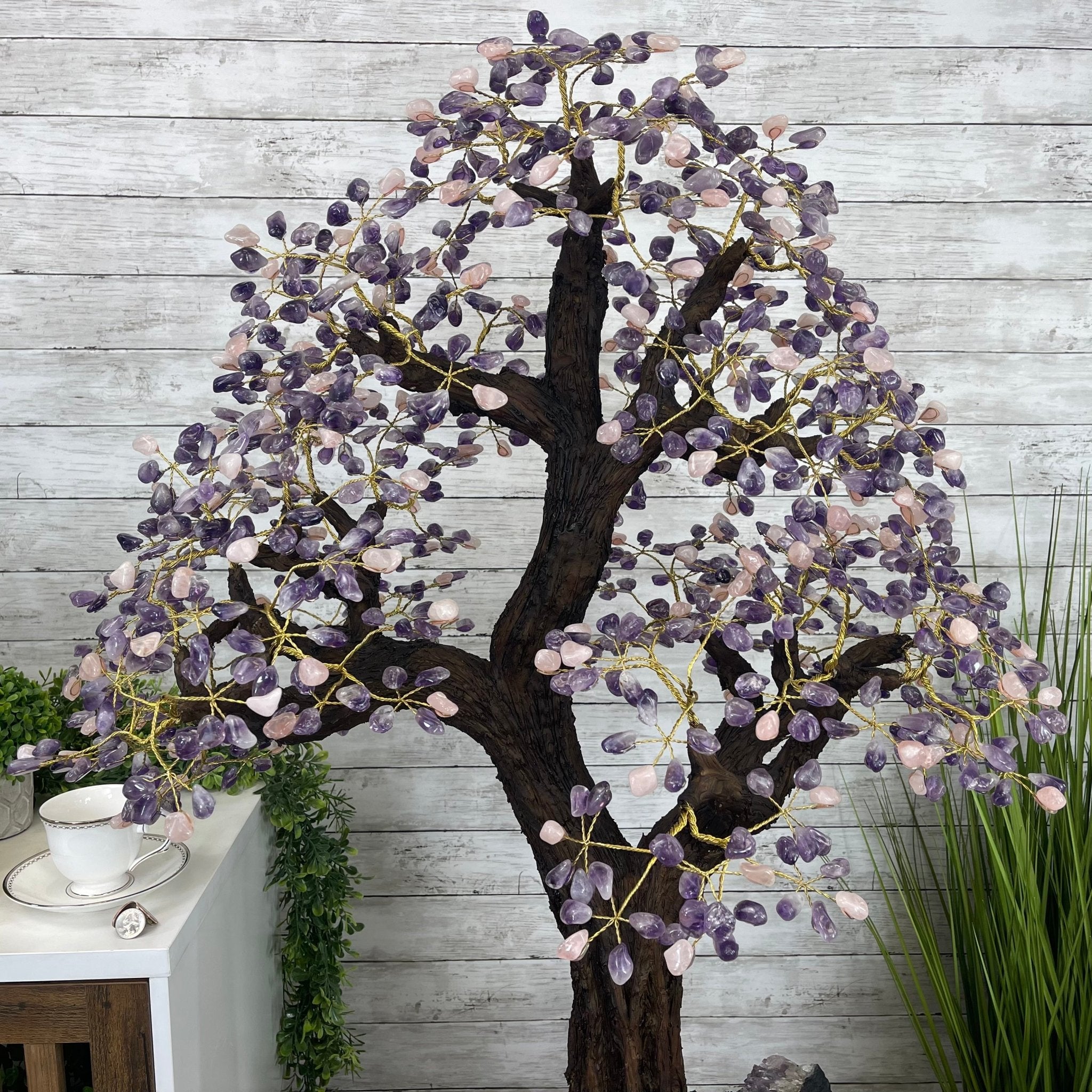 43" Tall Special Amethyst & Rose Quartz Gemstone Tree w/ Amethyst base, 1140 Gems, Handmade Model #5440AMRQ-001 by Brazil Gems - Brazil GemsBrazil Gems43" Tall Special Amethyst & Rose Quartz Gemstone Tree w/ Amethyst base, 1140 Gems, Handmade Model #5440AMRQ-001 by Brazil GemsGemstone Trees5440AMRQ-001