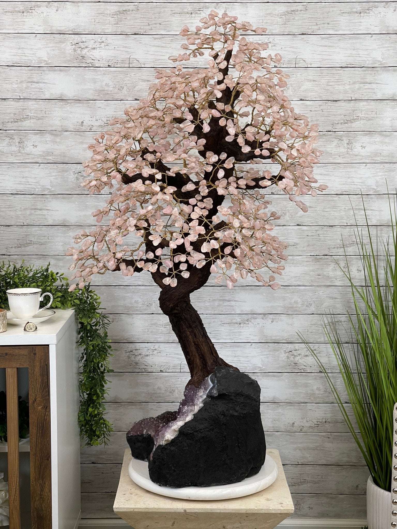 43" Tall Special Rose Quartz Gemstone Tree w/ Amethyst base, 1380 Gems, Handmade #5442RQ-001 by Brazil Gems - Brazil GemsBrazil Gems43" Tall Special Rose Quartz Gemstone Tree w/ Amethyst base, 1380 Gems, Handmade #5442RQ-001 by Brazil GemsGemstone Trees5442RQ-001