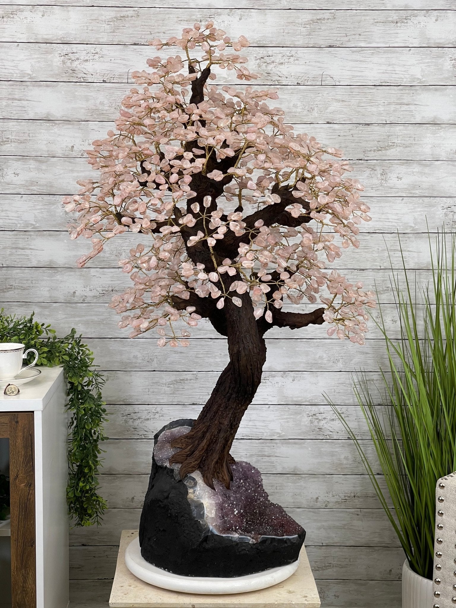 43" Tall Special Rose Quartz Gemstone Tree w/ Amethyst base, 1380 Gems, Handmade #5442RQ-001 by Brazil Gems - Brazil GemsBrazil Gems43" Tall Special Rose Quartz Gemstone Tree w/ Amethyst base, 1380 Gems, Handmade #5442RQ-001 by Brazil GemsGemstone Trees5442RQ-001