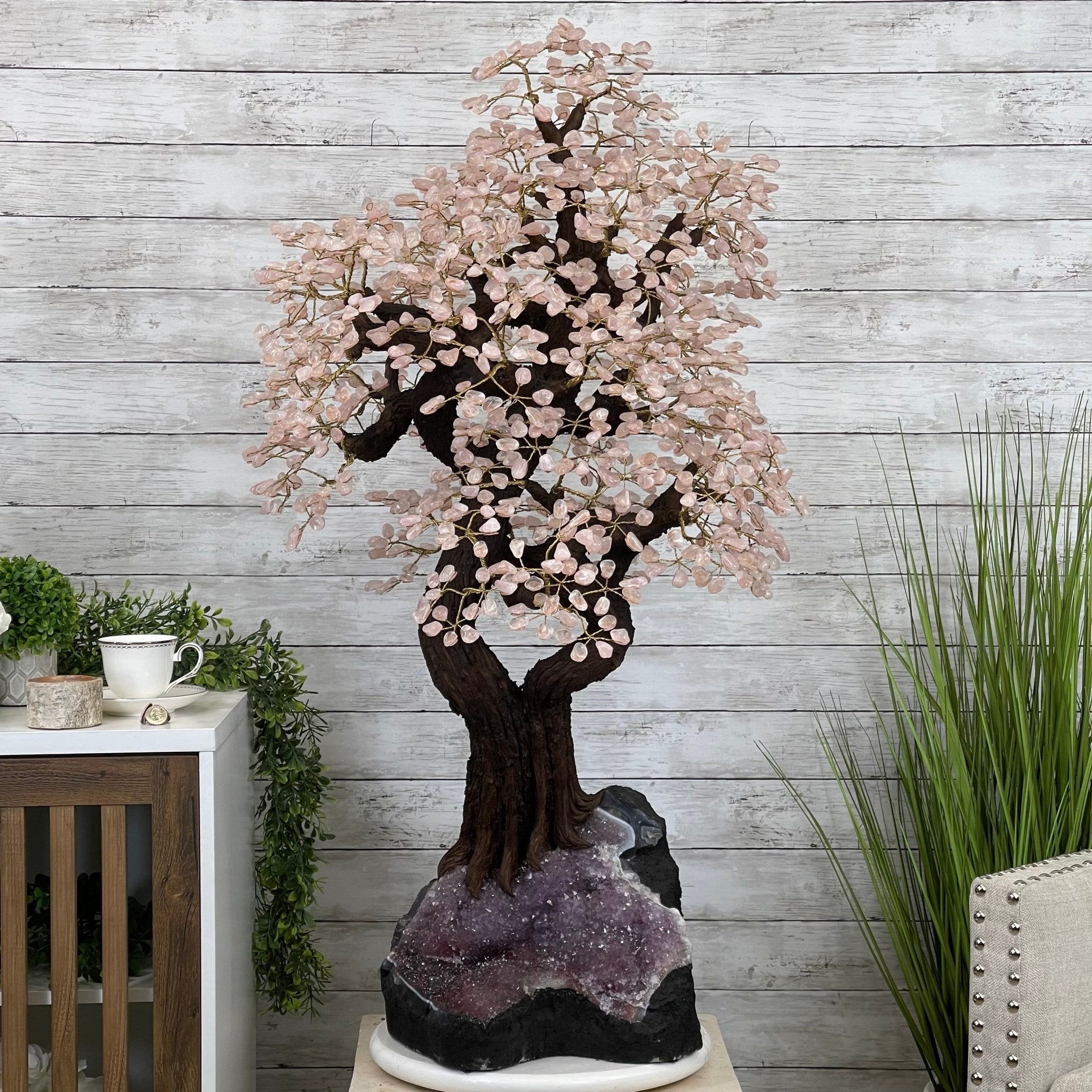 43" Tall Special Rose Quartz Gemstone Tree w/ Amethyst base, 1380 Gems, Handmade #5442RQ-001 by Brazil Gems - Brazil GemsBrazil Gems43" Tall Special Rose Quartz Gemstone Tree w/ Amethyst base, 1380 Gems, Handmade #5442RQ-001 by Brazil GemsGemstone Trees5442RQ-001