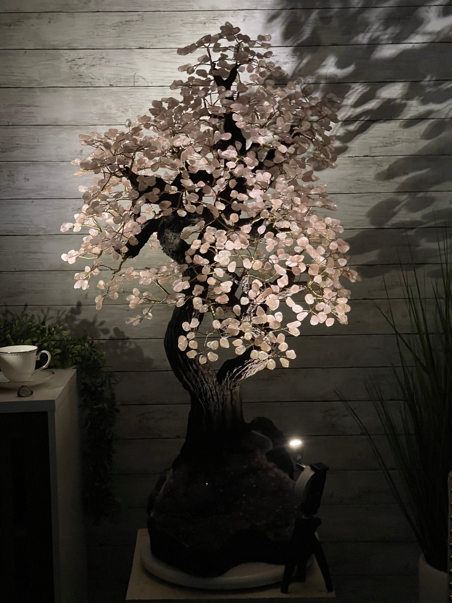 43" Tall Special Rose Quartz Gemstone Tree w/ Amethyst base, 1380 Gems, Handmade #5442RQ-001 by Brazil Gems - Brazil GemsBrazil Gems43" Tall Special Rose Quartz Gemstone Tree w/ Amethyst base, 1380 Gems, Handmade #5442RQ-001 by Brazil GemsGemstone Trees5442RQ-001