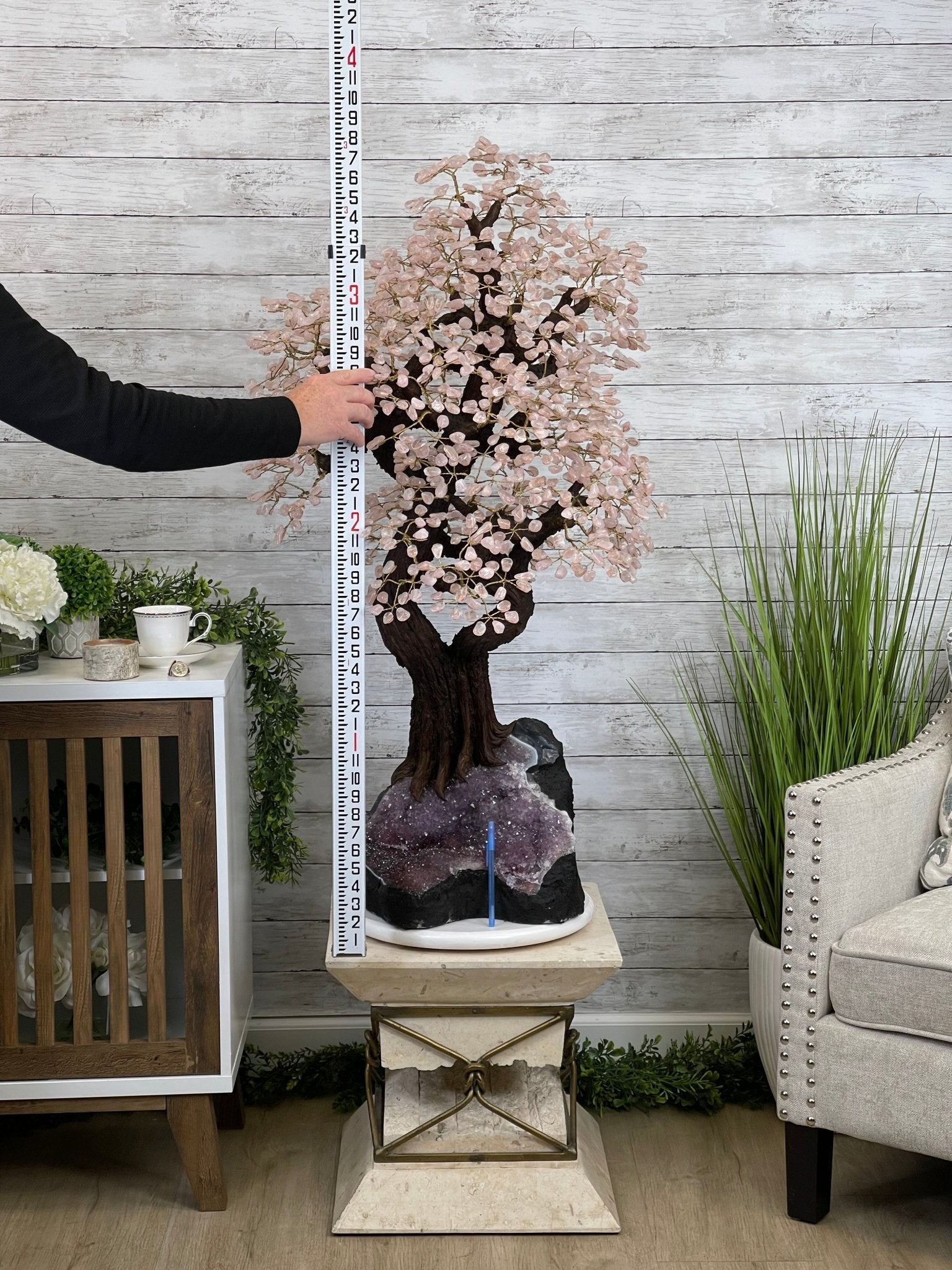 43" Tall Special Rose Quartz Gemstone Tree w/ Amethyst base, 1380 Gems, Handmade #5442RQ-001 by Brazil Gems - Brazil GemsBrazil Gems43" Tall Special Rose Quartz Gemstone Tree w/ Amethyst base, 1380 Gems, Handmade #5442RQ-001 by Brazil GemsGemstone Trees5442RQ-001