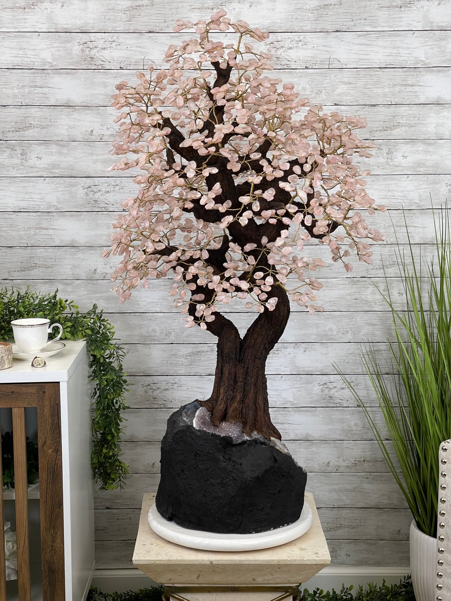 43" Tall Special Rose Quartz Gemstone Tree w/ Amethyst base, 1380 Gems, Handmade #5442RQ-001 by Brazil Gems - Brazil GemsBrazil Gems43" Tall Special Rose Quartz Gemstone Tree w/ Amethyst base, 1380 Gems, Handmade #5442RQ-001 by Brazil GemsGemstone Trees5442RQ-001