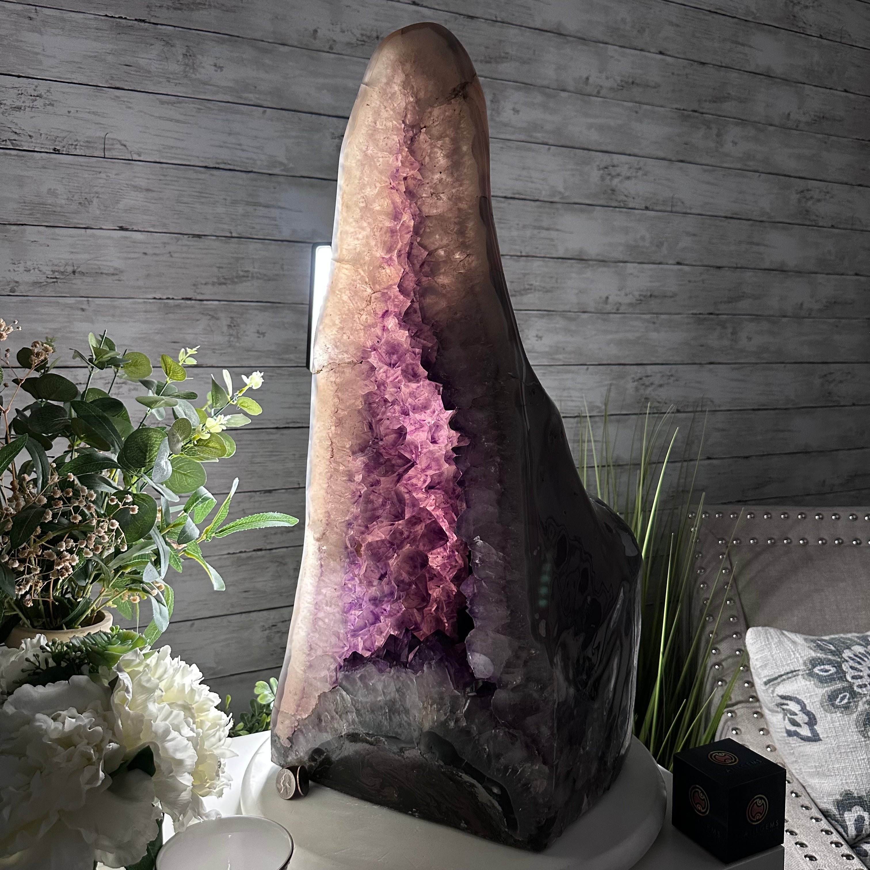 Extra Quality Polished Brazilian Amethyst Cathedral, 82.5 lbs & 23.6" tall Model #5602-0027 by Brazil Gems - Brazil GemsBrazil GemsExtra Quality Polished Brazilian Amethyst Cathedral, 82.5 lbs & 23.6" tall Model #5602-0027 by Brazil GemsPolished Cathedrals5602-0027