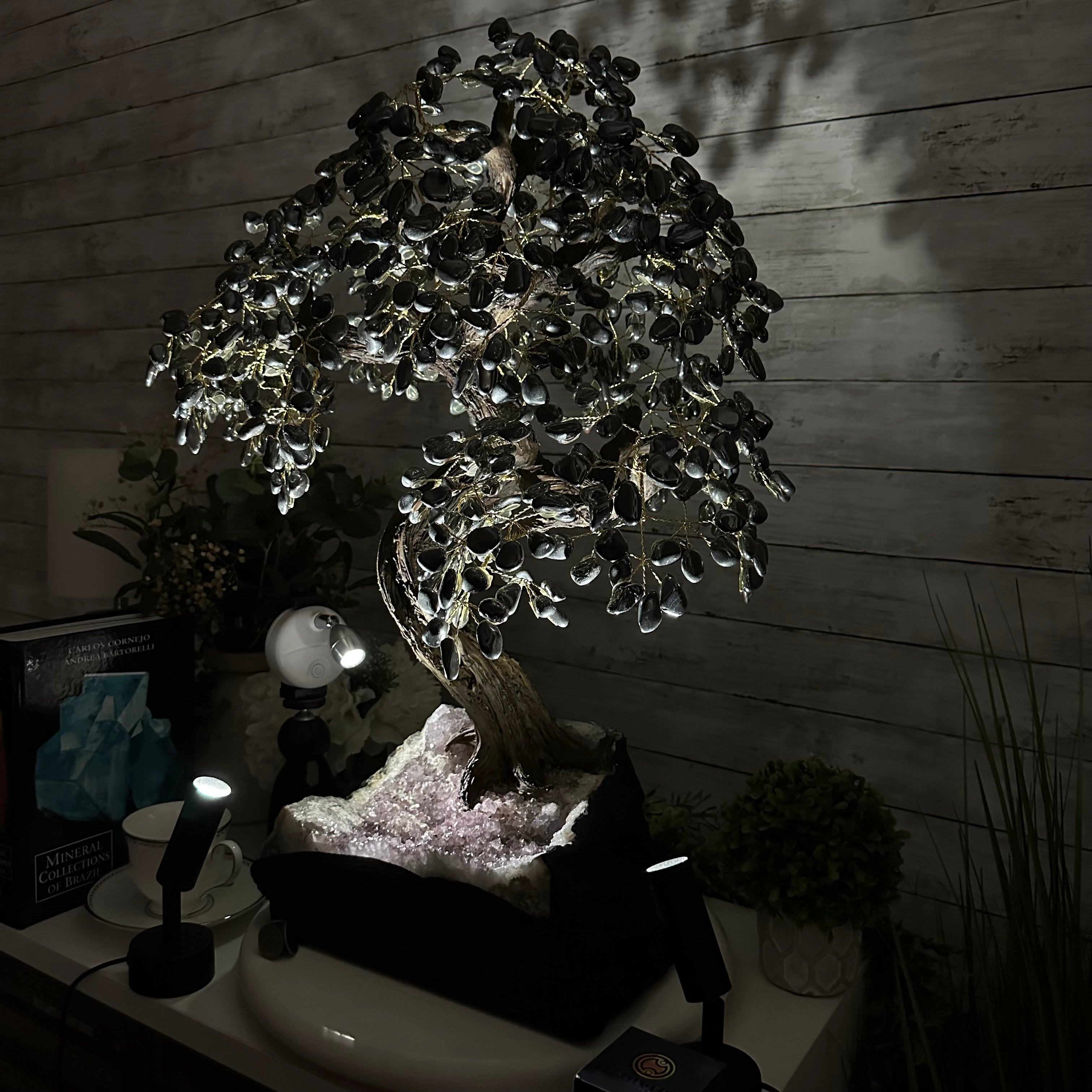 26" Tall Large Hematite Gemstone Tree on an Amethyst Base, 720 gems #5407HE-001 - Brazil GemsBrazil Gems26" Tall Large Hematite Gemstone Tree on an Amethyst Base, 720 gems #5407HE-001Gemstone Trees5407HE-001
