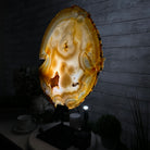 Special Large Natural Brazilian Agate Slice on a Metal Stand, 28.5" Tall #5056-0044 - Brazil GemsBrazil GemsSpecial Large Natural Brazilian Agate Slice on a Metal Stand, 28.5" Tall #5056-0044Slices on Fixed Bases5056-0044