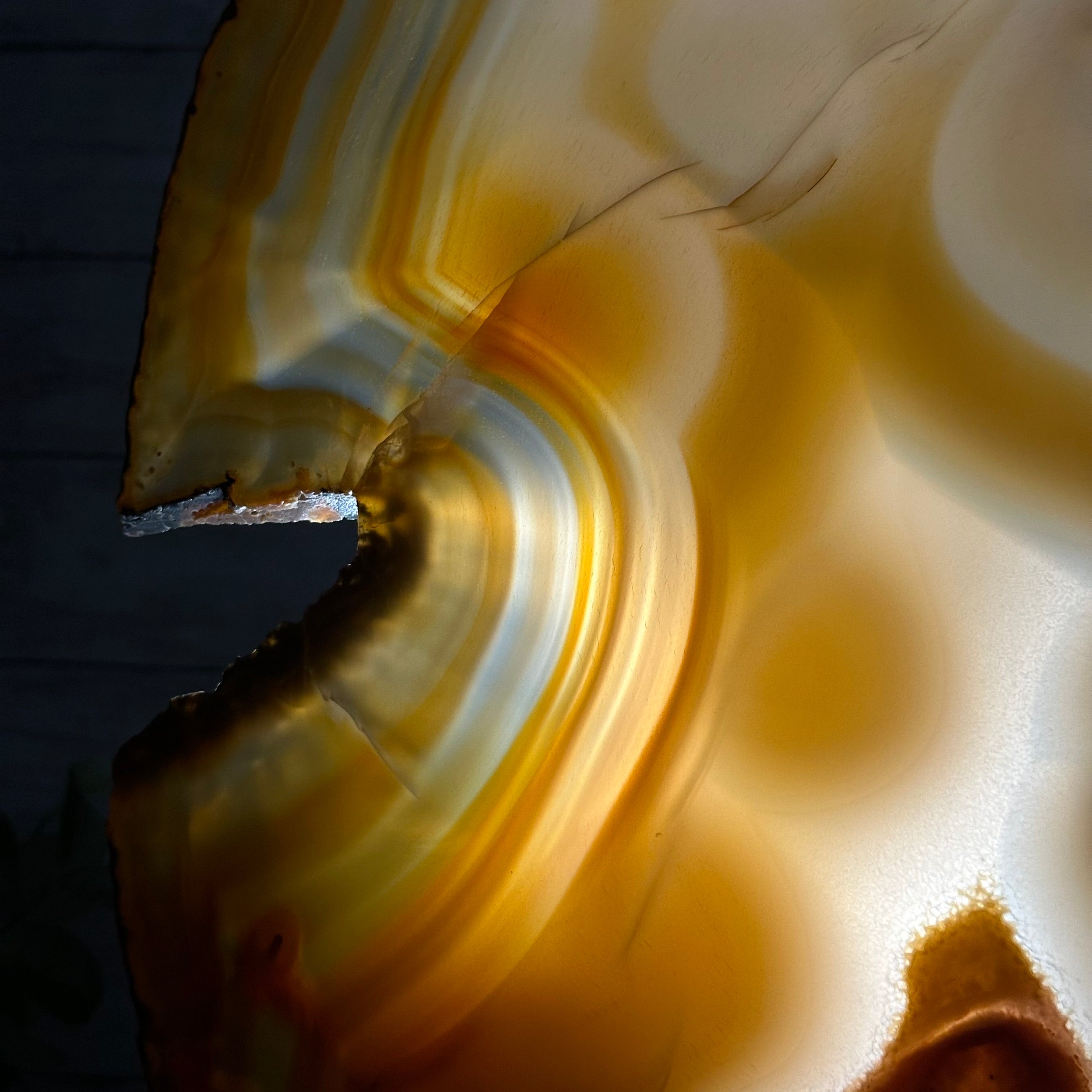 Special Large Natural Brazilian Agate Slice on a Metal Stand, 28.5" Tall #5056-0044 - Brazil GemsBrazil GemsSpecial Large Natural Brazilian Agate Slice on a Metal Stand, 28.5" Tall #5056-0044Slices on Fixed Bases5056-0044