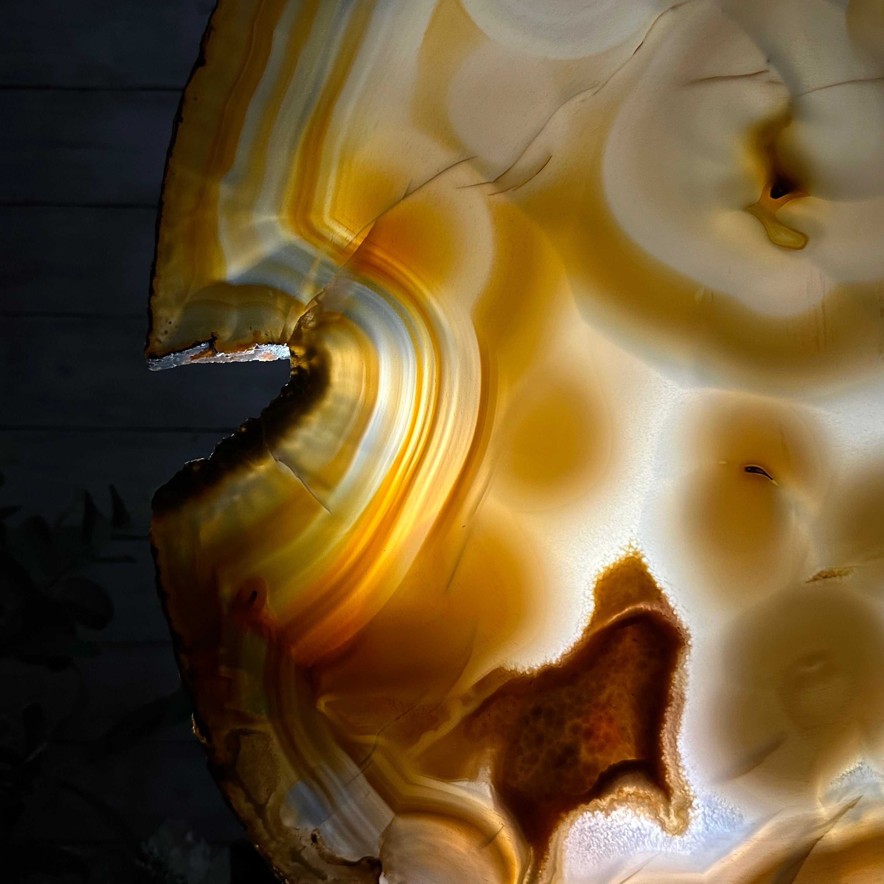 Special Large Natural Brazilian Agate Slice on a Metal Stand, 28.5" Tall #5056-0044 - Brazil GemsBrazil GemsSpecial Large Natural Brazilian Agate Slice on a Metal Stand, 28.5" Tall #5056-0044Slices on Fixed Bases5056-0044