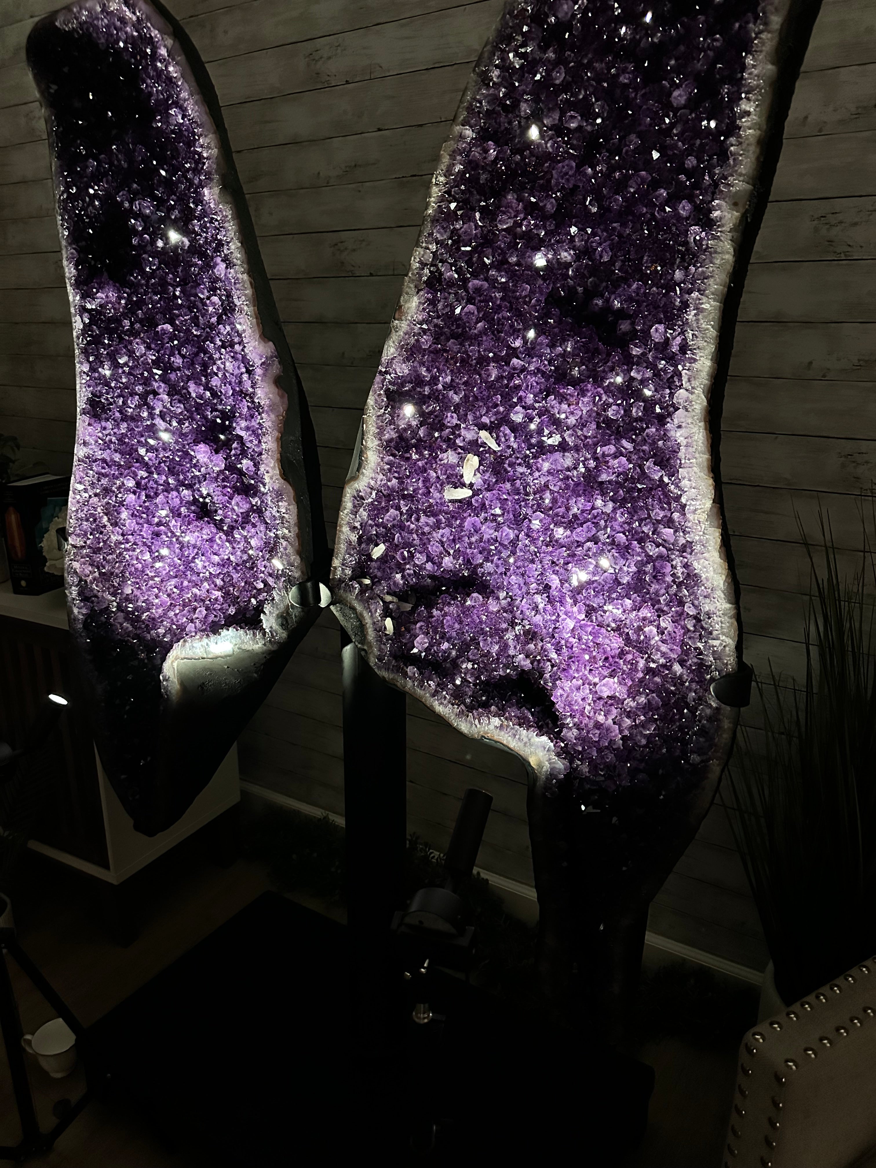 Large Super Quality Amethyst Wings on a Metal Stand, 503 lbs, 71" Tall #5493-0046 - Brazil GemsBrazil GemsLarge Super Quality Amethyst Wings on a Metal Stand, 503 lbs, 71" Tall #5493-0046Amethyst Butterfly Wings5493-0046