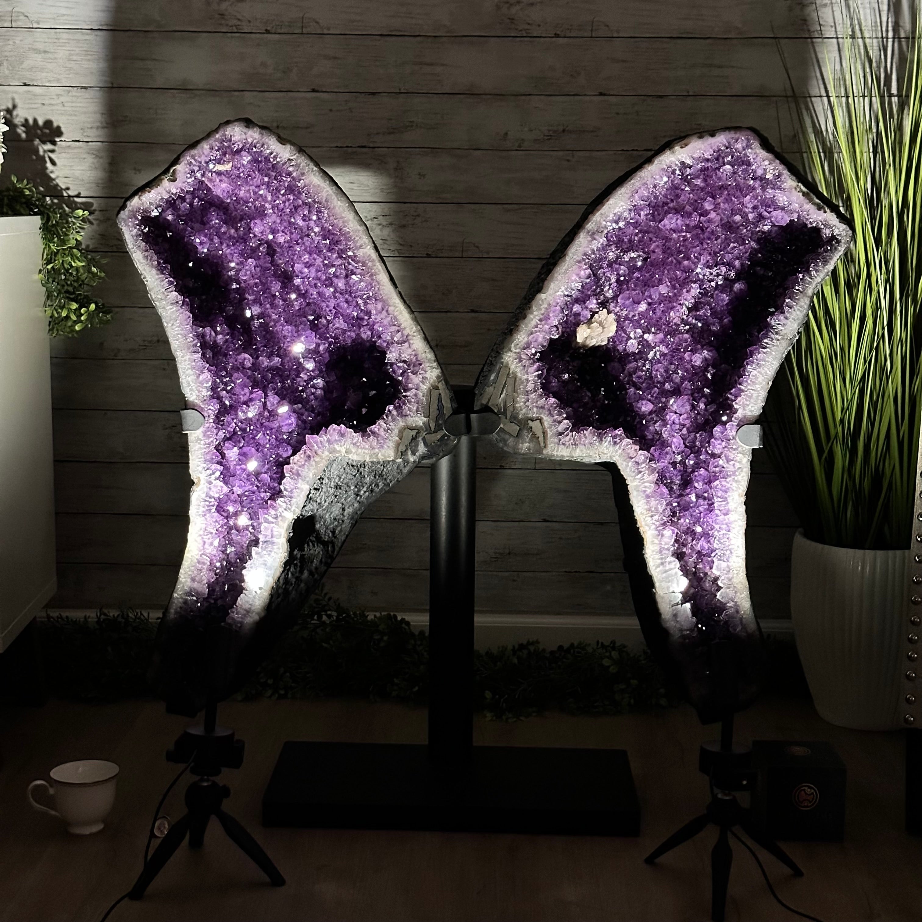 Extra Plus Quality Amethyst Wings on a Metal Stand, 178 lbs, 36" Tall #5493-0040 - Brazil GemsBrazil GemsExtra Plus Quality Amethyst Wings on a Metal Stand, 178 lbs, 36" Tall #5493-0040Amethyst Butterfly Wings5493-0040