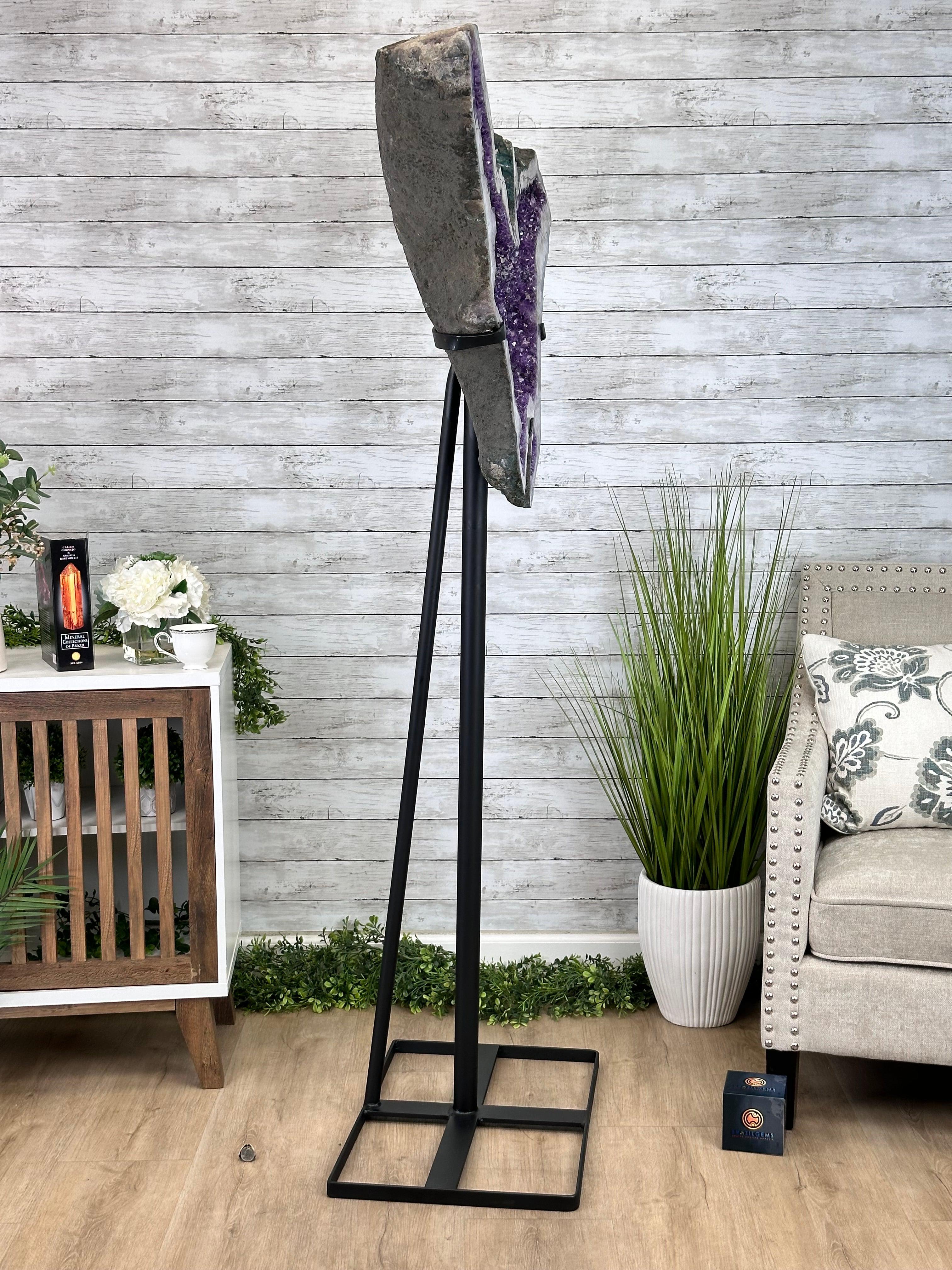 "The Bat" Amethyst Cluster, Metal Base, 163 lbs & 69" Tall #5491-0145 - Brazil GemsBrazil Gems"The Bat" Amethyst Cluster, Metal Base, 163 lbs & 69" Tall #5491-0145Clusters on Fixed Bases5491-0145