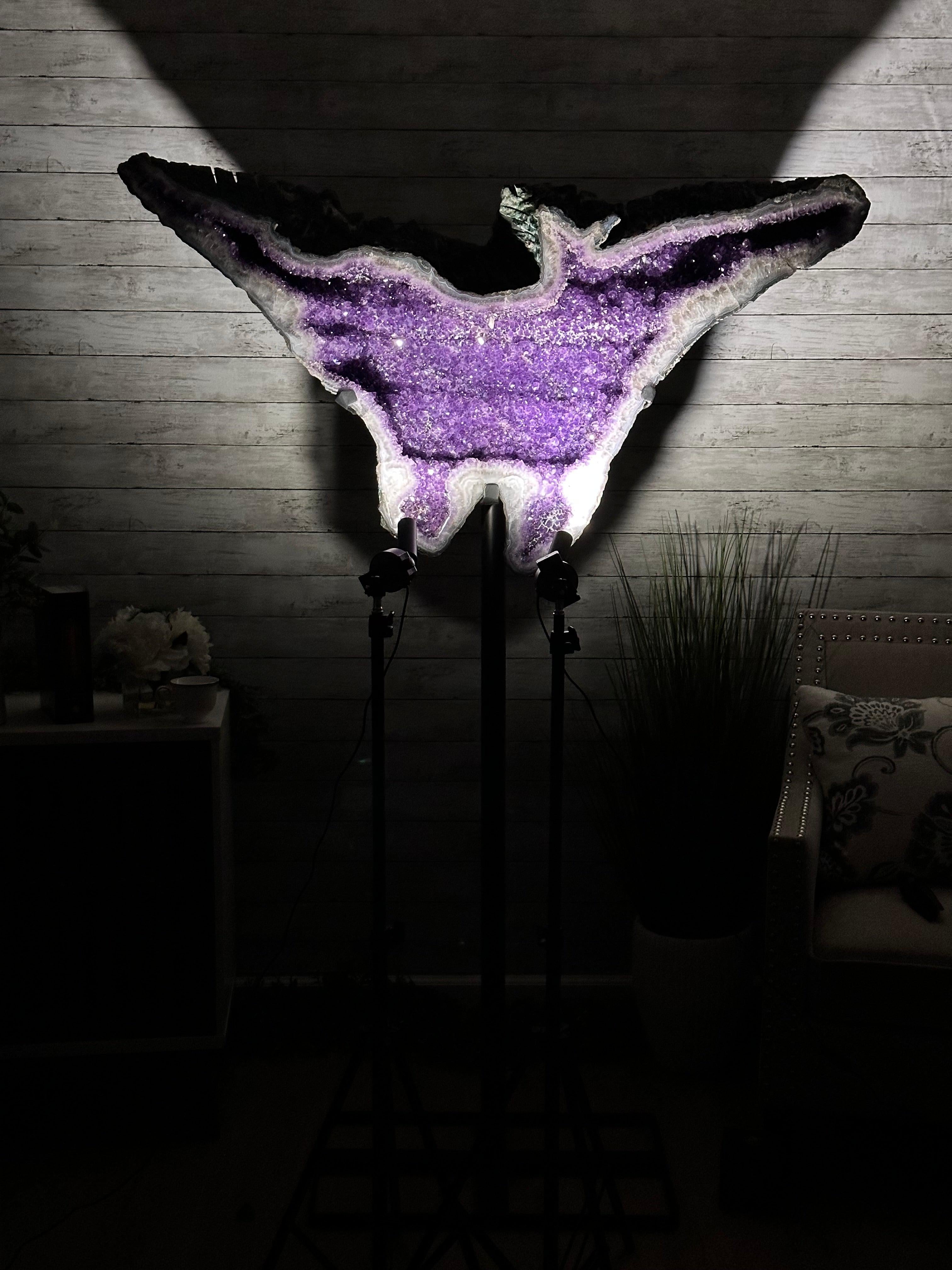 "The Bat" Amethyst Cluster, Metal Base, 163 lbs & 69" Tall #5491-0145 - Brazil GemsBrazil Gems"The Bat" Amethyst Cluster, Metal Base, 163 lbs & 69" Tall #5491-0145Clusters on Fixed Bases5491-0145