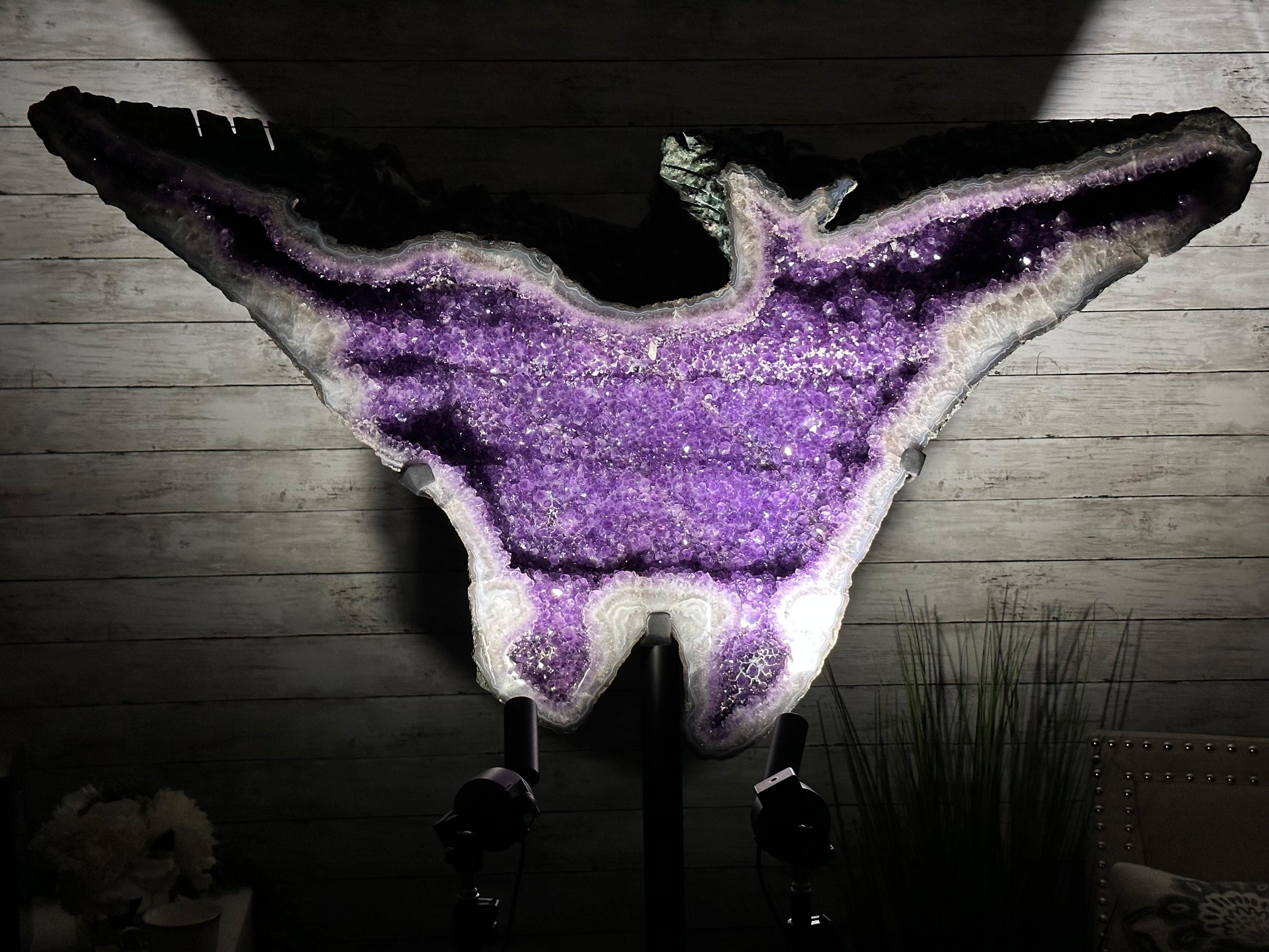 "The Bat" Amethyst Cluster, Metal Base, 163 lbs & 69" Tall #5491-0145 - Brazil GemsBrazil Gems"The Bat" Amethyst Cluster, Metal Base, 163 lbs & 69" Tall #5491-0145Clusters on Fixed Bases5491-0145