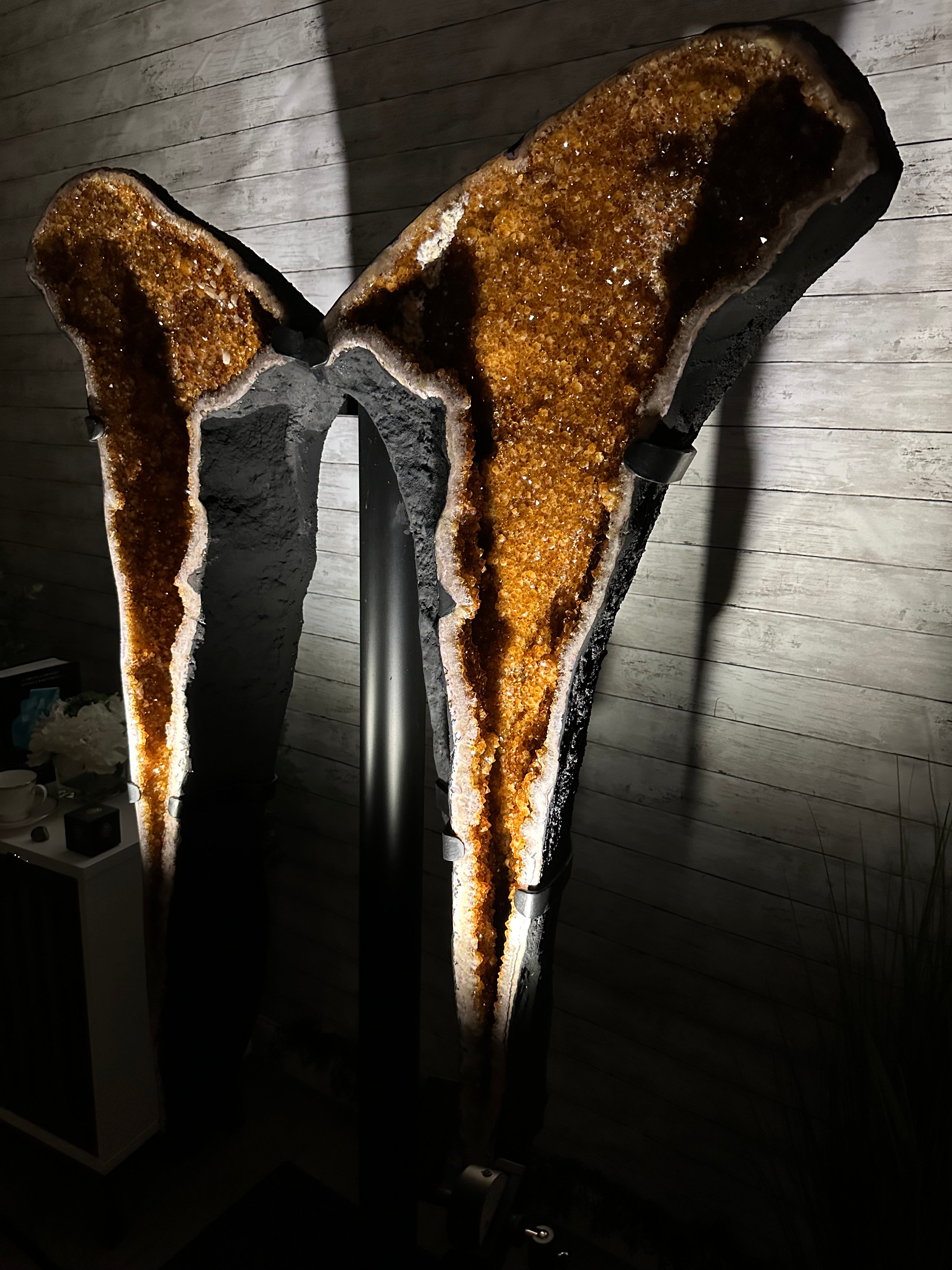Large Citrine Butterfly Wings on a Metal Stand, 322 lbs & 72.75" Tall #5498-0005 - Brazil GemsBrazil GemsLarge Citrine Butterfly Wings on a Metal Stand, 322 lbs & 72.75" Tall #5498-0005Citrine Butterfly Wings5498-0005
