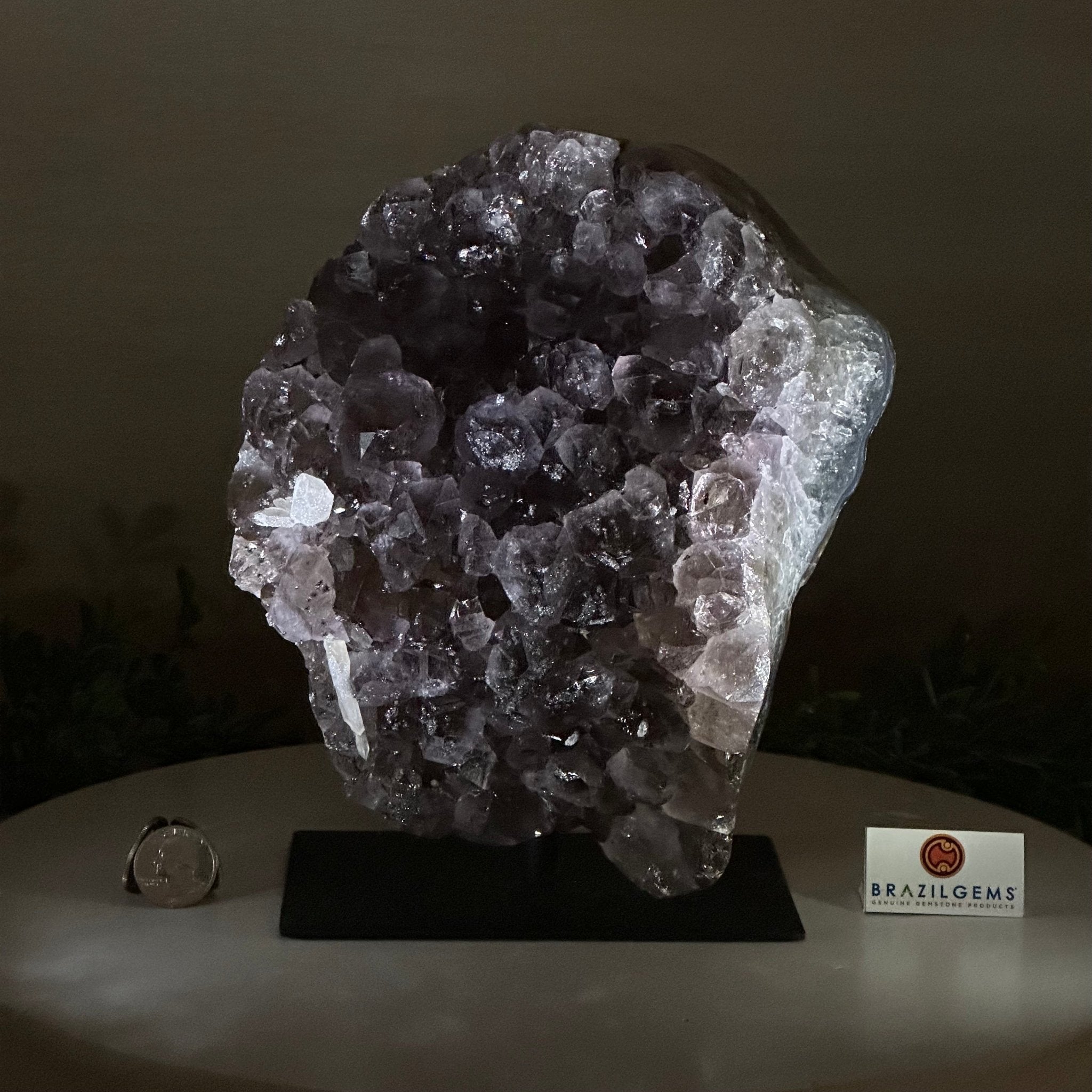 Amethyst Cluster on a Metal Base, 11.6 lbs & 8.8" Tall #5491D - 0234 - Brazil GemsBrazil GemsAmethyst Cluster on a Metal Base, 11.6 lbs & 8.8" Tall #5491D - 0234Clusters on Fixed Bases5491D - 0234