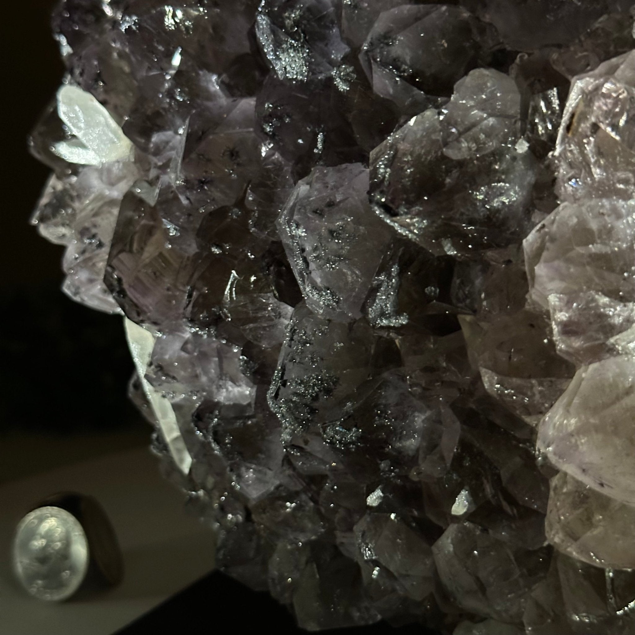Amethyst Cluster on a Metal Base, 11.6 lbs & 8.8" Tall #5491D - 0234 - Brazil GemsBrazil GemsAmethyst Cluster on a Metal Base, 11.6 lbs & 8.8" Tall #5491D - 0234Clusters on Fixed Bases5491D - 0234