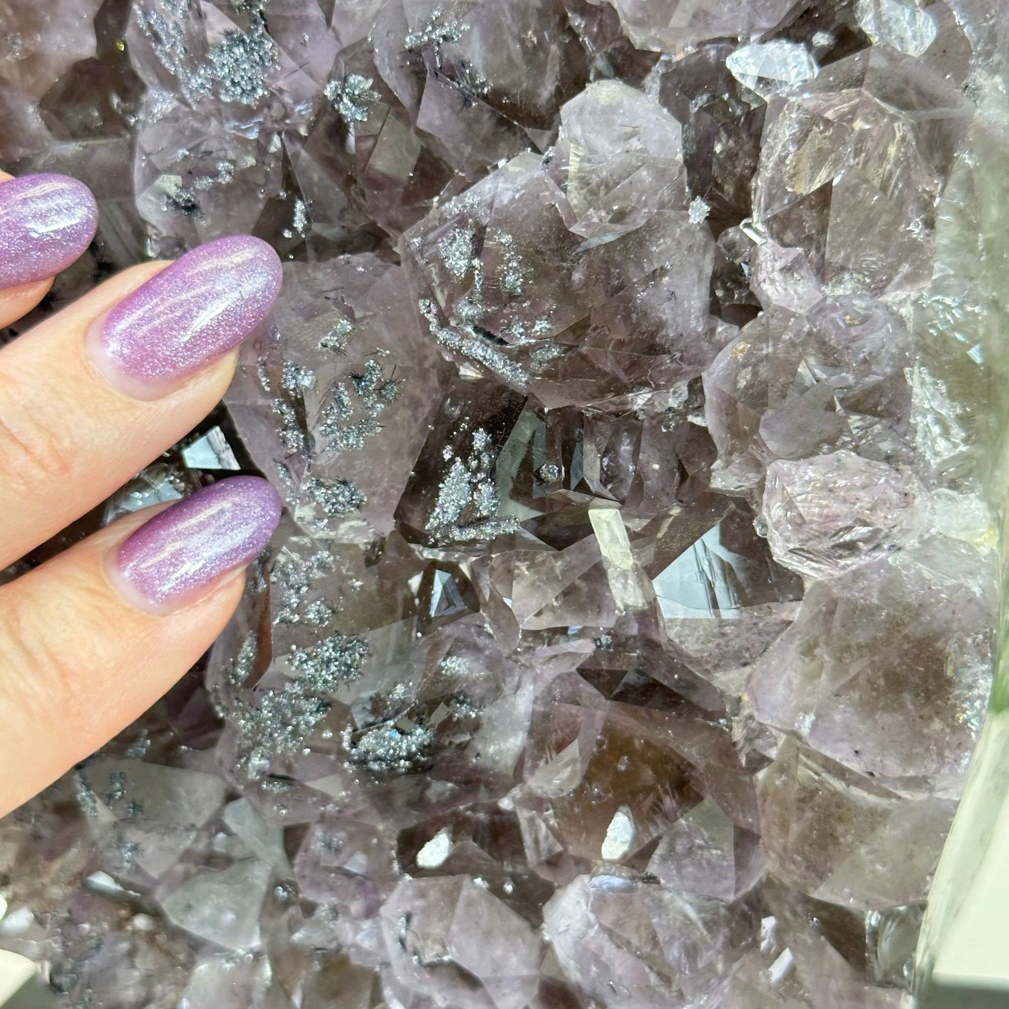 Amethyst Cluster on a Metal Base, 11.6 lbs & 8.8" Tall #5491D - 0234 - Brazil GemsBrazil GemsAmethyst Cluster on a Metal Base, 11.6 lbs & 8.8" Tall #5491D - 0234Clusters on Fixed Bases5491D - 0234