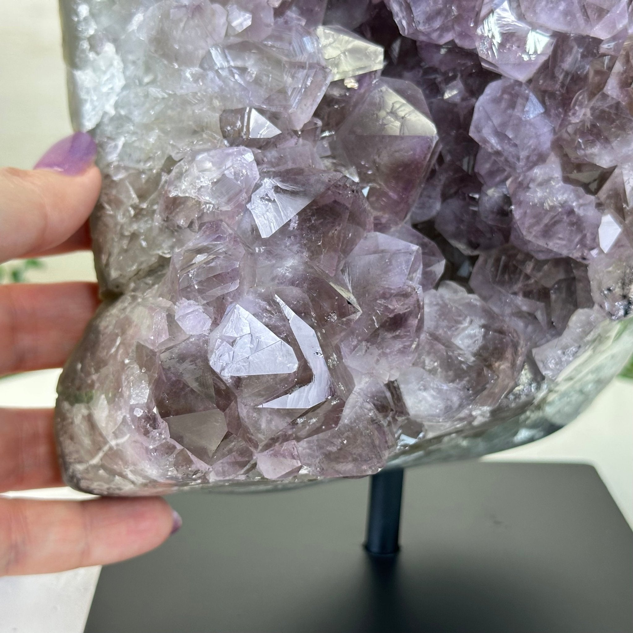 Amethyst Cluster on a Metal Base, 13 lbs & 9.9" Tall #5491 - 0215 - Brazil GemsBrazil GemsAmethyst Cluster on a Metal Base, 13 lbs & 9.9" Tall #5491 - 0215Clusters on Fixed Bases5491 - 0215