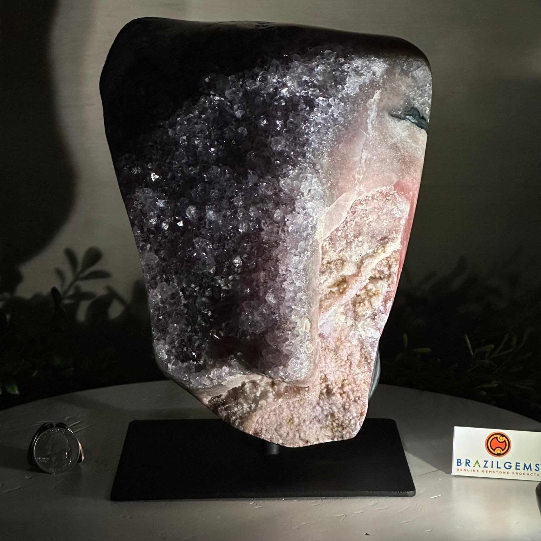 Amethyst Cluster on a Metal Base, 13.2 lbs & 9.1" Tall #5491 - 0216 - Brazil GemsBrazil GemsAmethyst Cluster on a Metal Base, 13.2 lbs & 9.1" Tall #5491 - 0216Clusters on Fixed Bases5491 - 0216