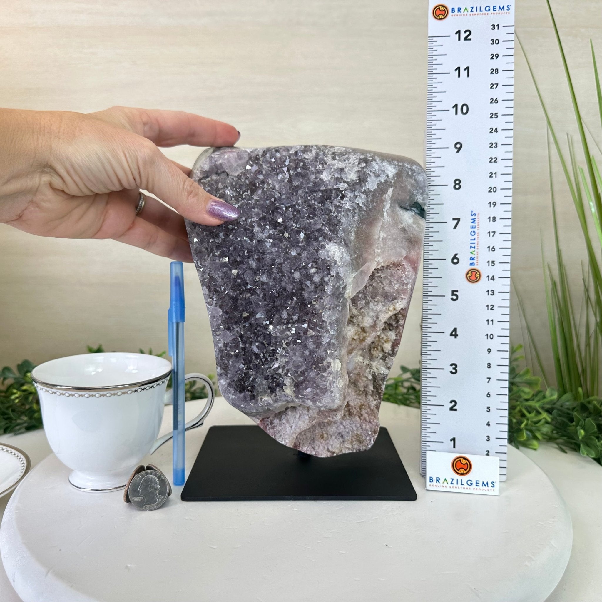 Amethyst Cluster on a Metal Base, 13.2 lbs & 9.1" Tall #5491 - 0216 - Brazil GemsBrazil GemsAmethyst Cluster on a Metal Base, 13.2 lbs & 9.1" Tall #5491 - 0216Clusters on Fixed Bases5491 - 0216