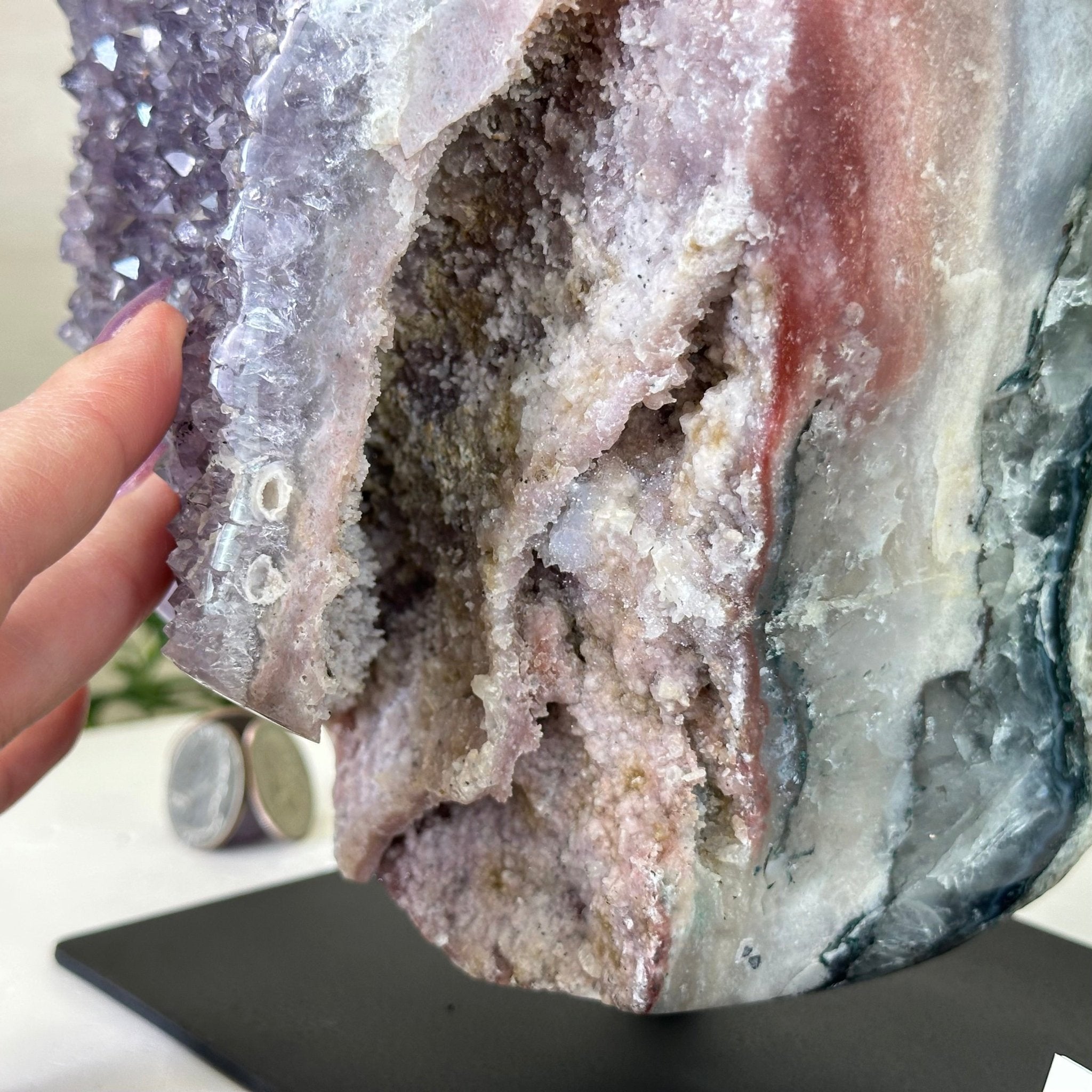 Amethyst Cluster on a Metal Base, 13.2 lbs & 9.1" Tall #5491 - 0216 - Brazil GemsBrazil GemsAmethyst Cluster on a Metal Base, 13.2 lbs & 9.1" Tall #5491 - 0216Clusters on Fixed Bases5491 - 0216